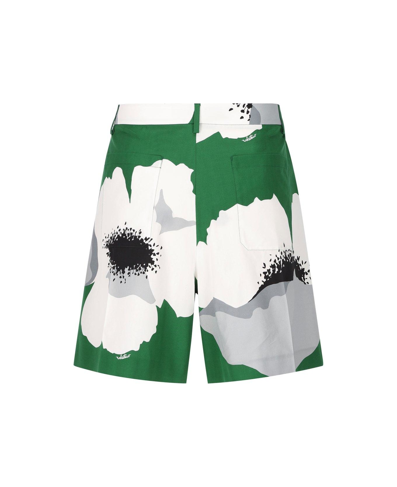 Valentino Floral Printed Wide-leg Shorts - Green