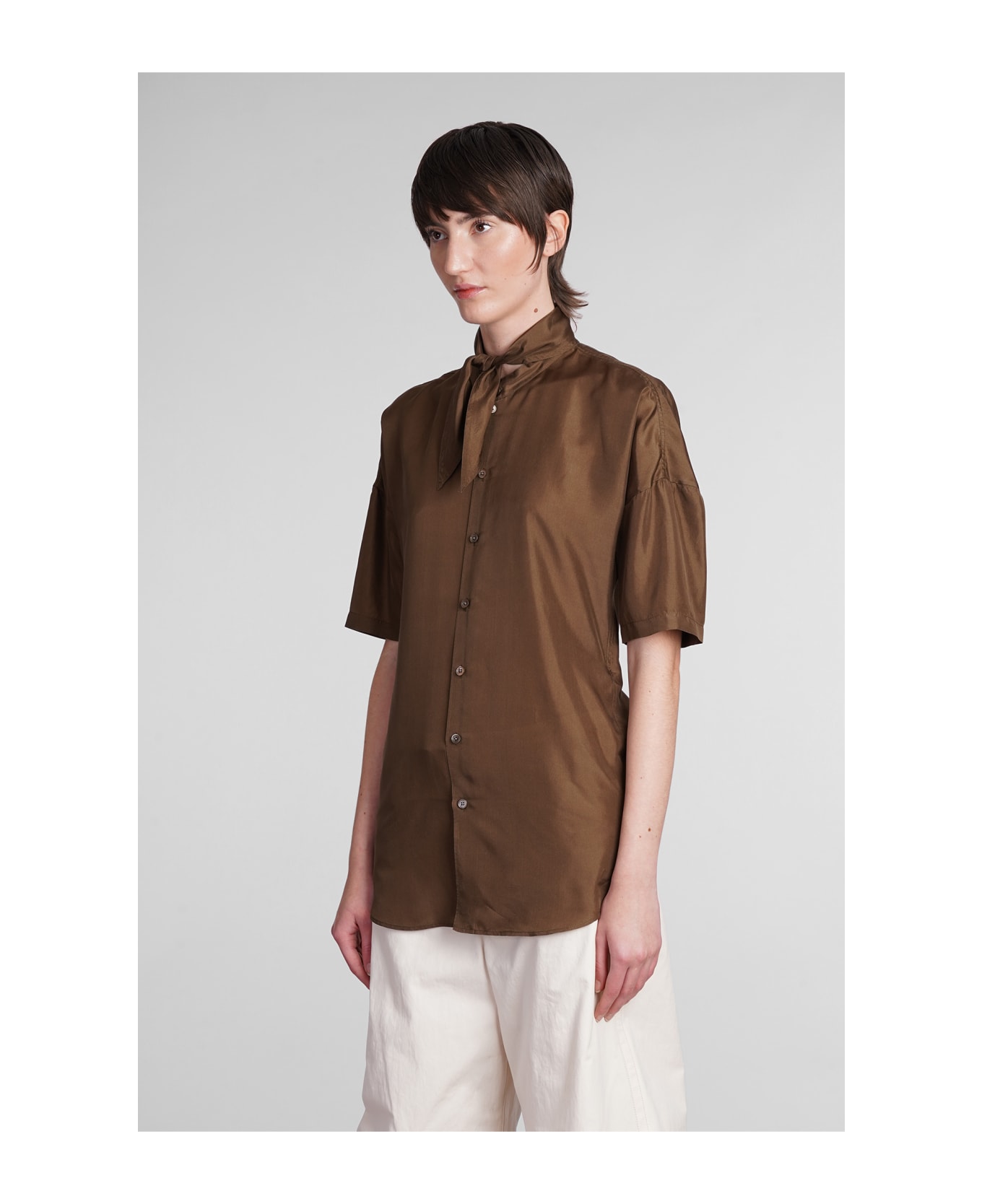 Lemaire Shirt In Brown Silk - brown