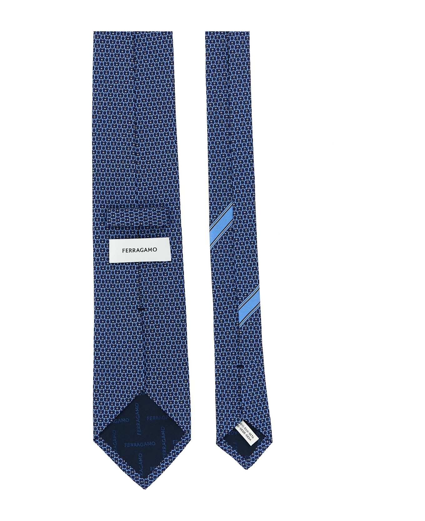 Ferragamo 'gancini' Print Tie - Blue