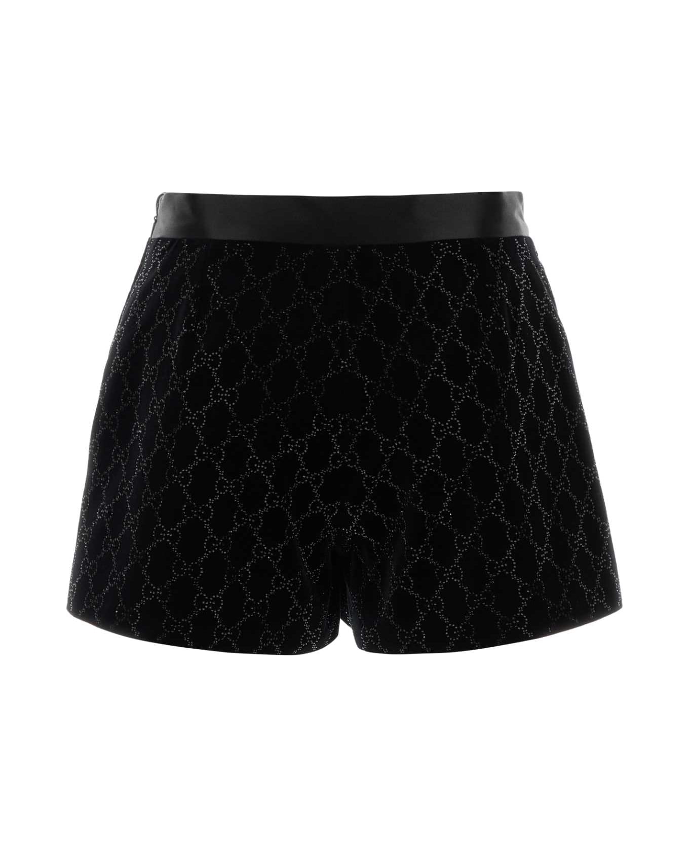 Gucci Embroidered Velvet Shorts - Black