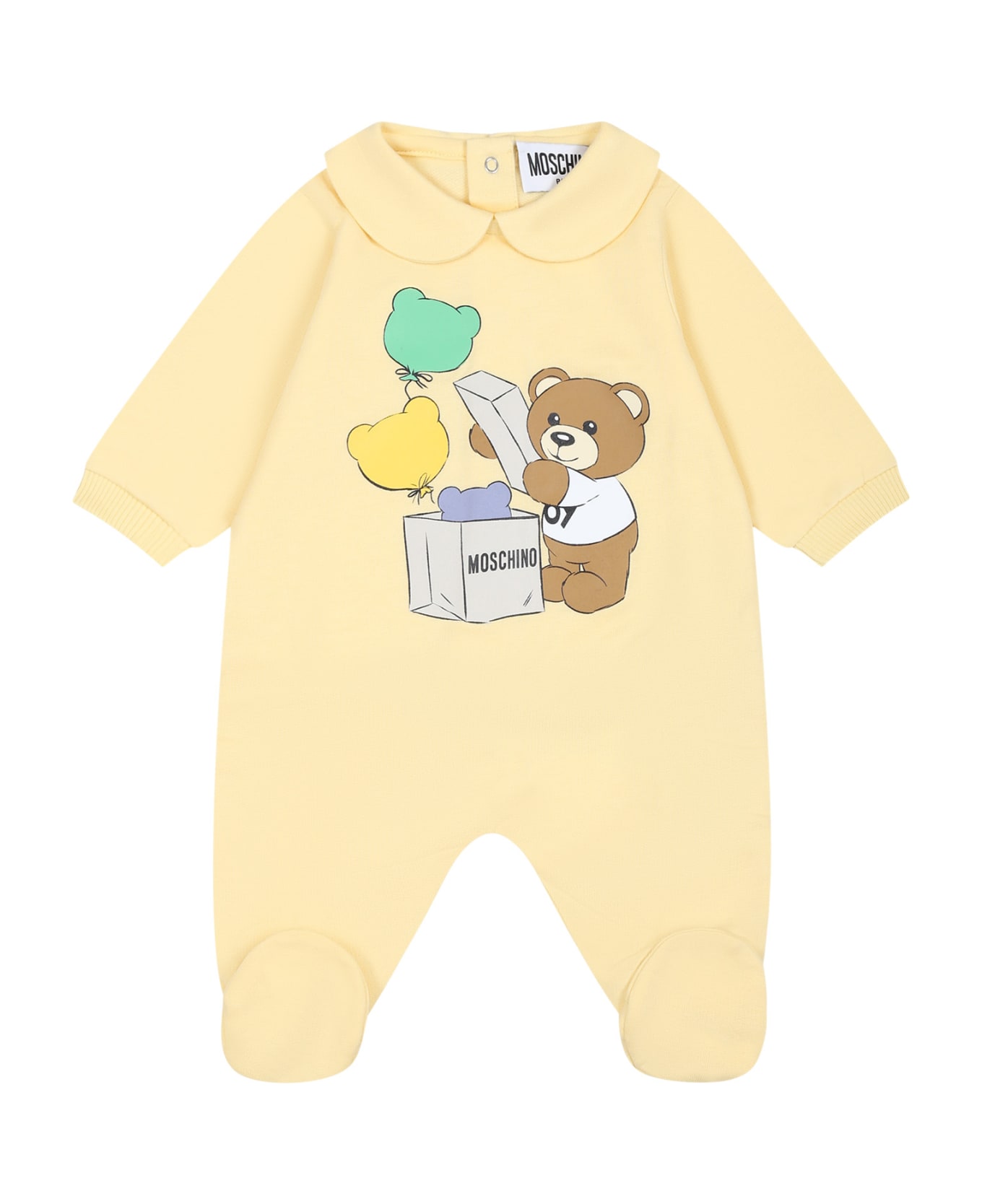 Moschino Yellow Babygrow For Baby Kids With Teddy Bear E Print