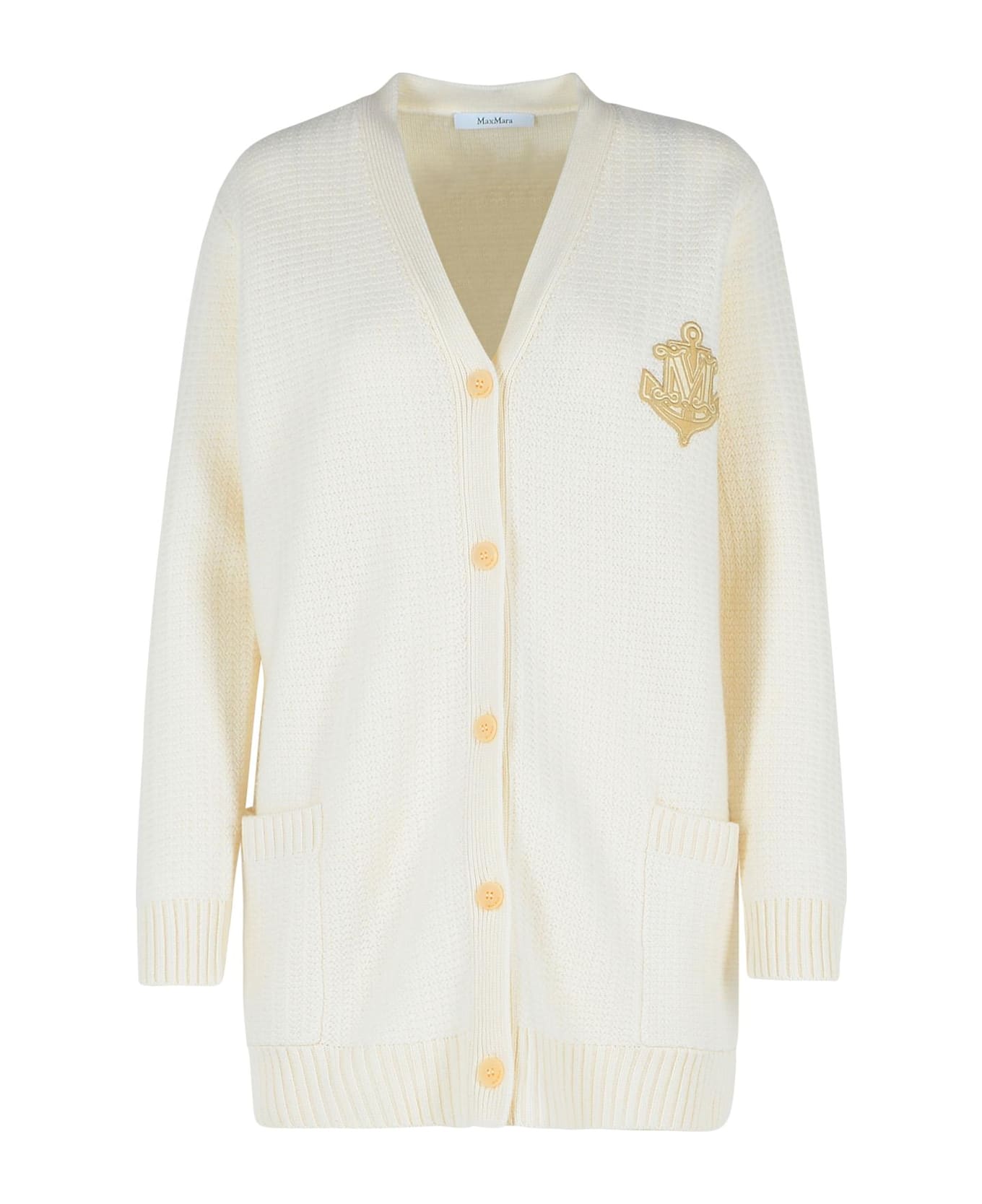 Max Mara 'ravello' White Wool Blend Cardigan - White