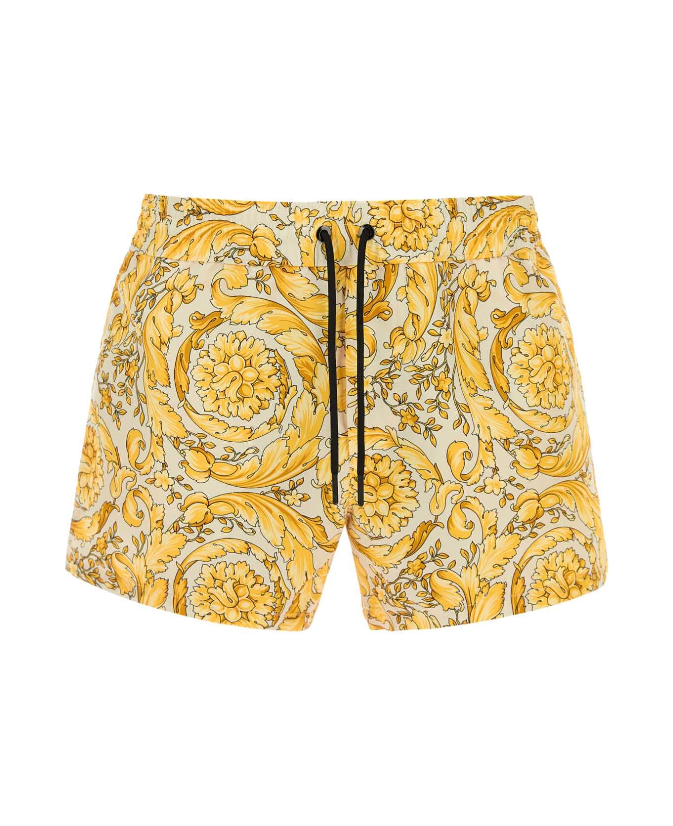 Versace Printed Polyester Swimming Shorts - CHAMPAGNE