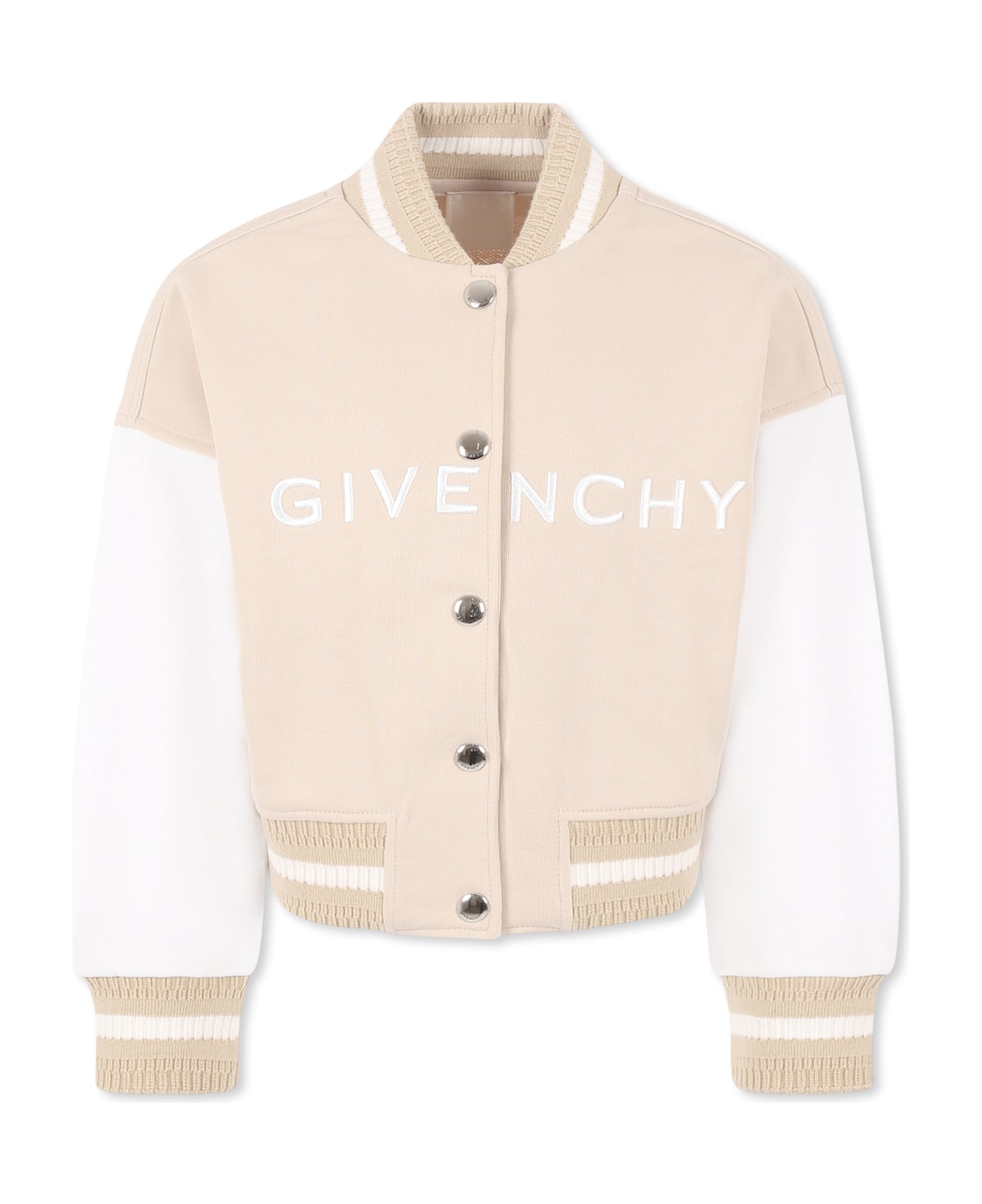 Givenchy Beige Crop Bomber Jacket For Girl With Logo - Beige