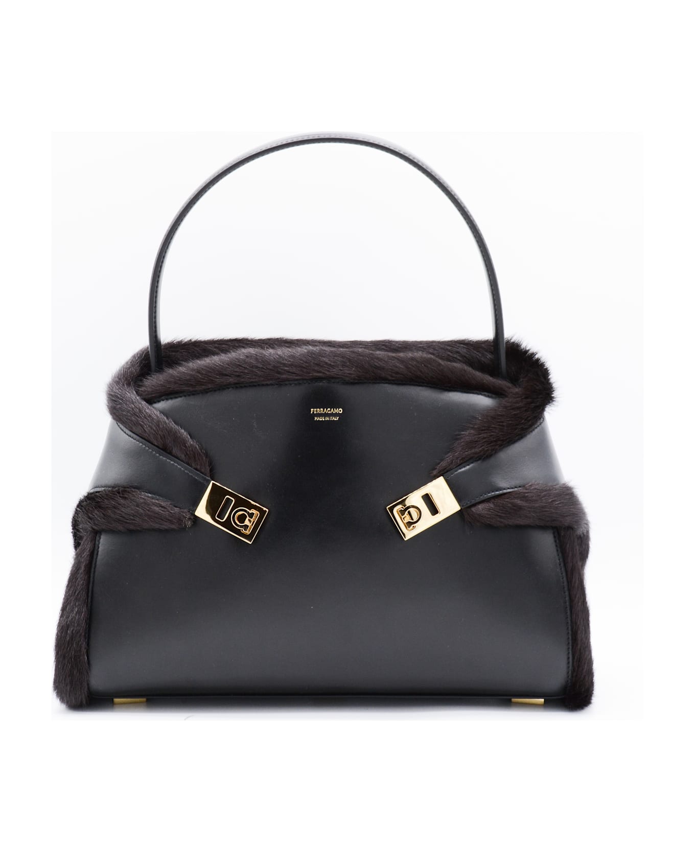 Ferragamo Black Leather Hug S Shoulder Bag - NERO/T.MORO