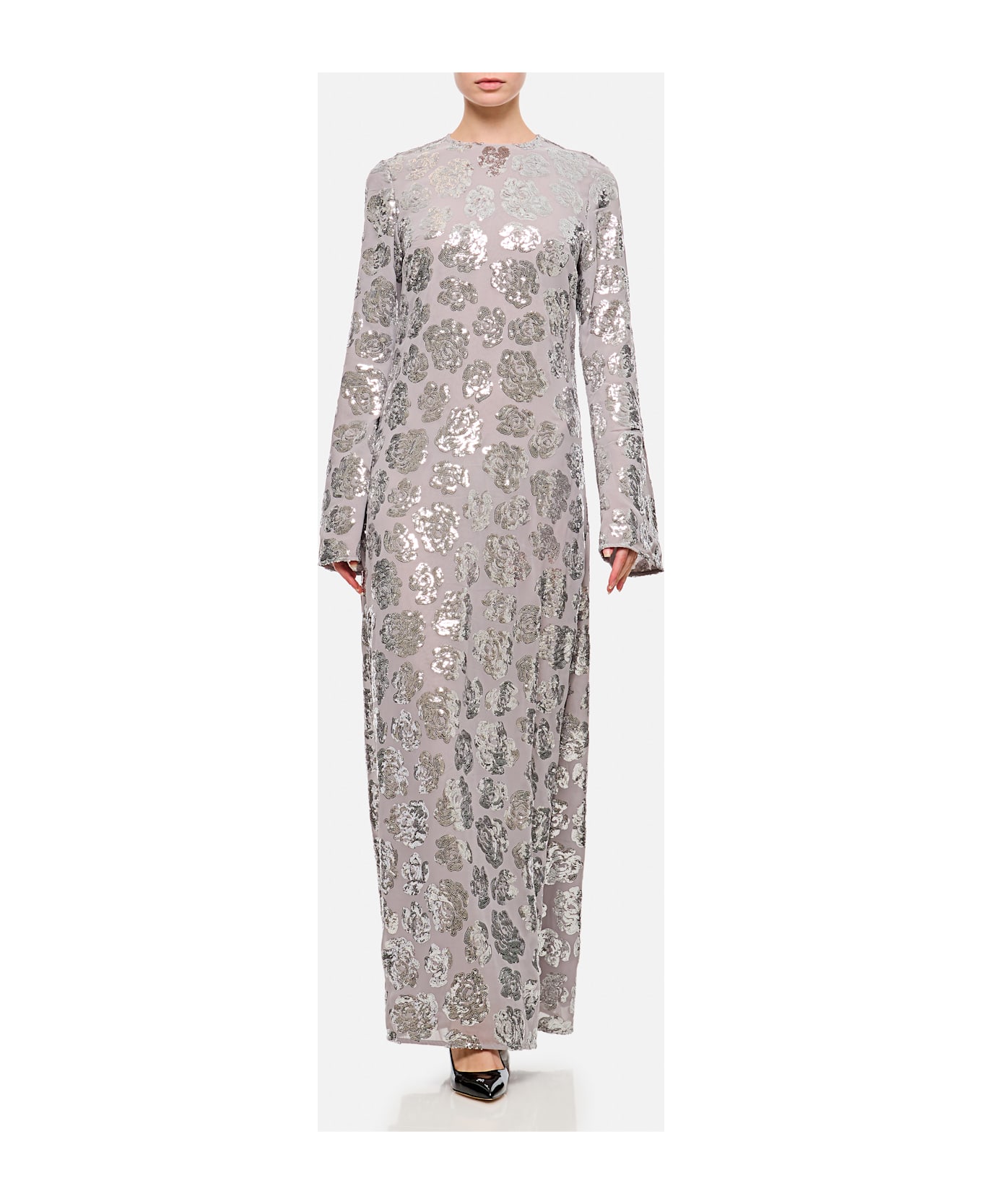 Rotate by Birger Christensen Sequin Chiffon Maxi Dress - Silver
