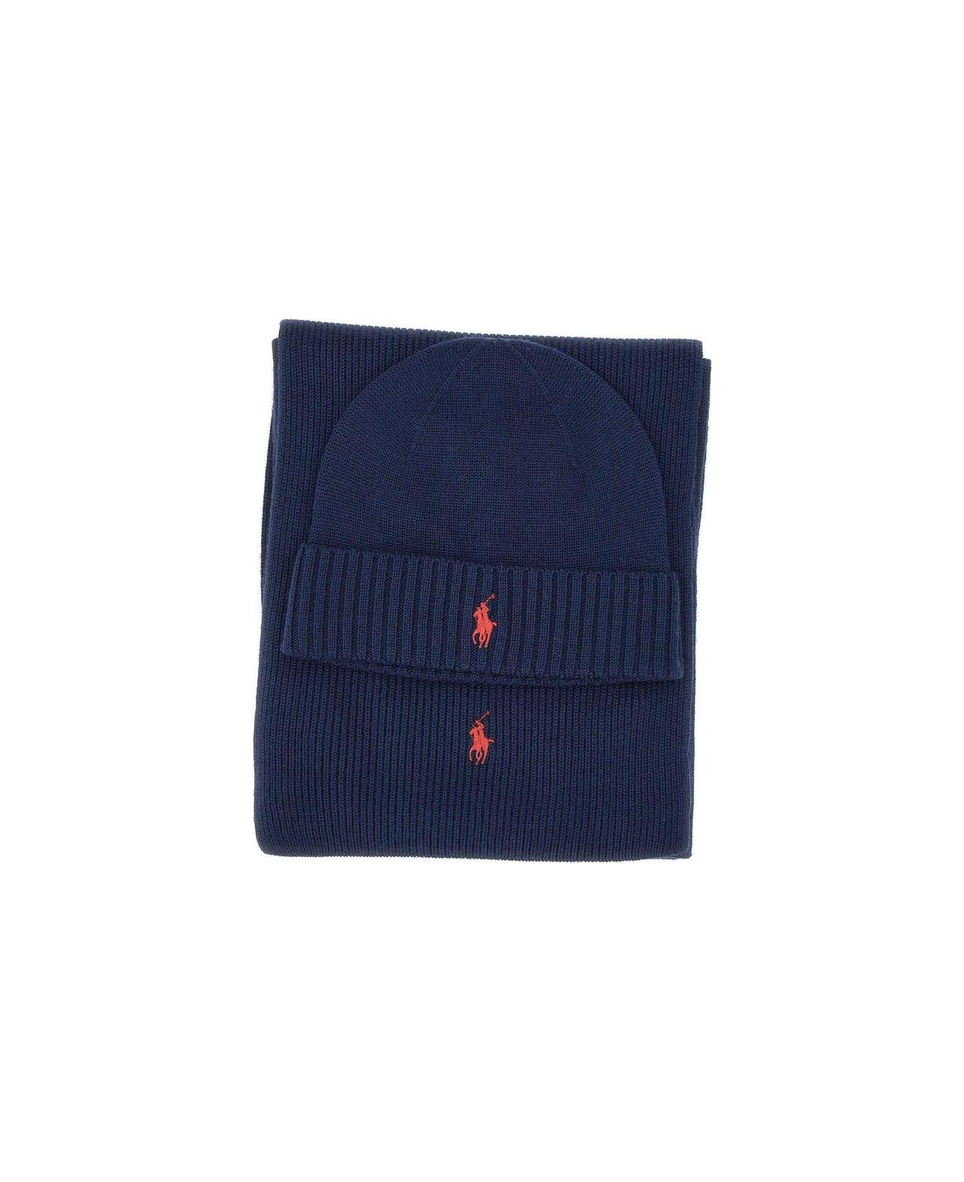 Polo Ralph Lauren Pony-motif Scarf And Beanie Set - Hunter Navy