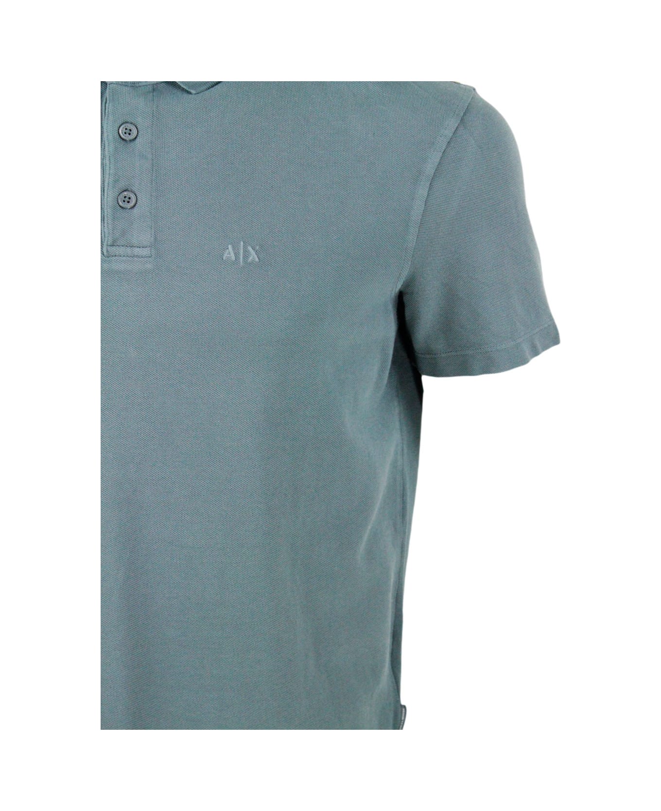 Armani Collezioni 3-button Short-sleeved Pique Cotton Polo Shirt With Logo Embroidered On The Chest - Military ポロシャツ