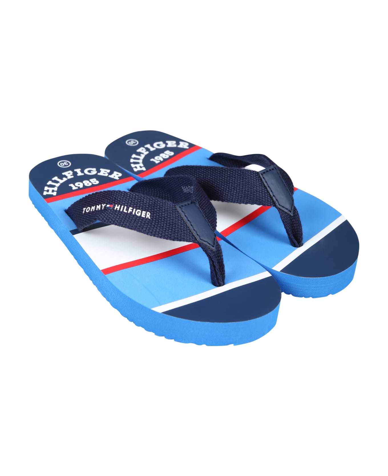 Tommy Hilfiger Blue Flip Flops For Girl With Logo And Flag - Blue シューズ