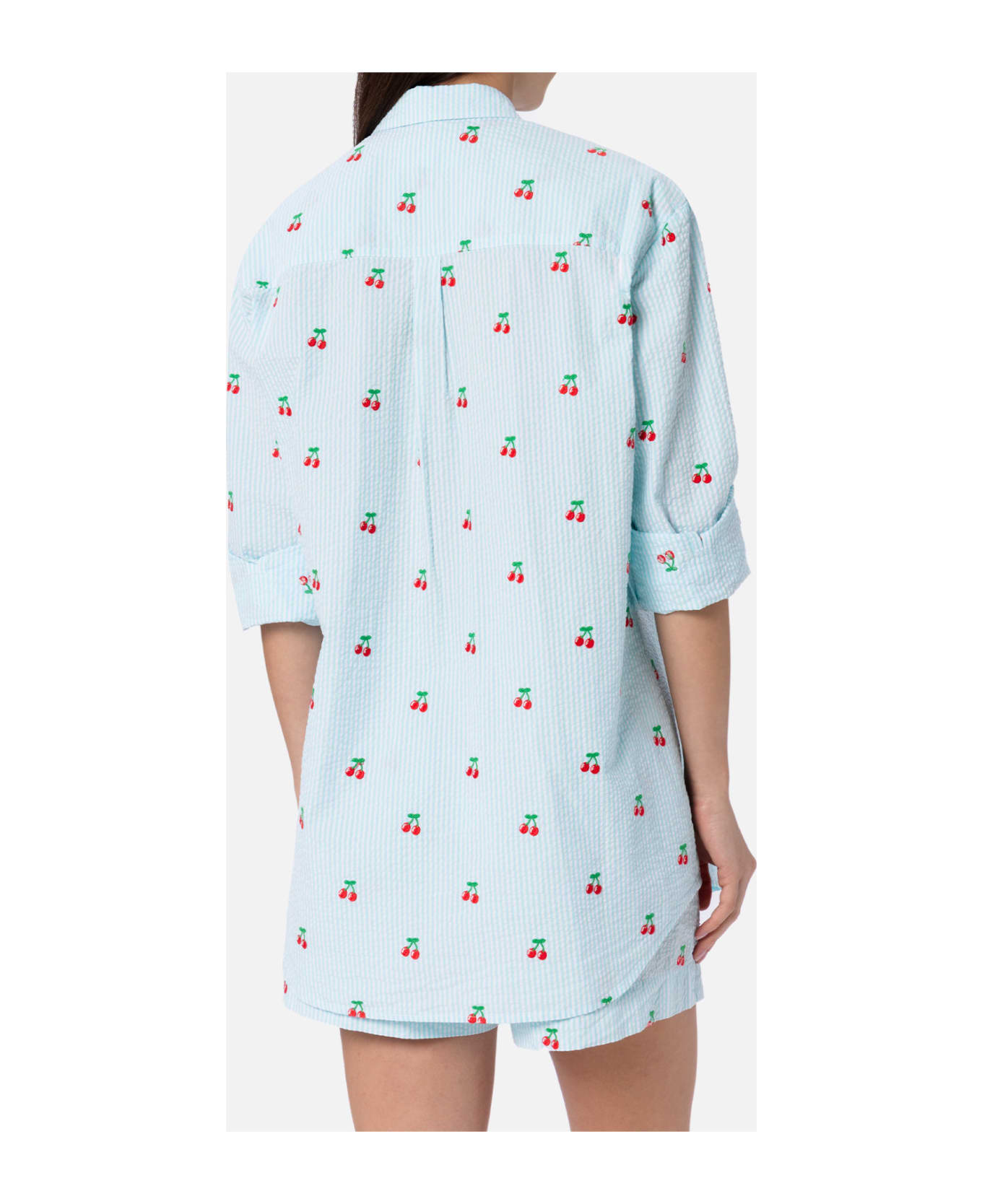 MC2 Saint Barth Woman Seersucker Cotton Shirt Brigitte With Cherry Patches - GREEN