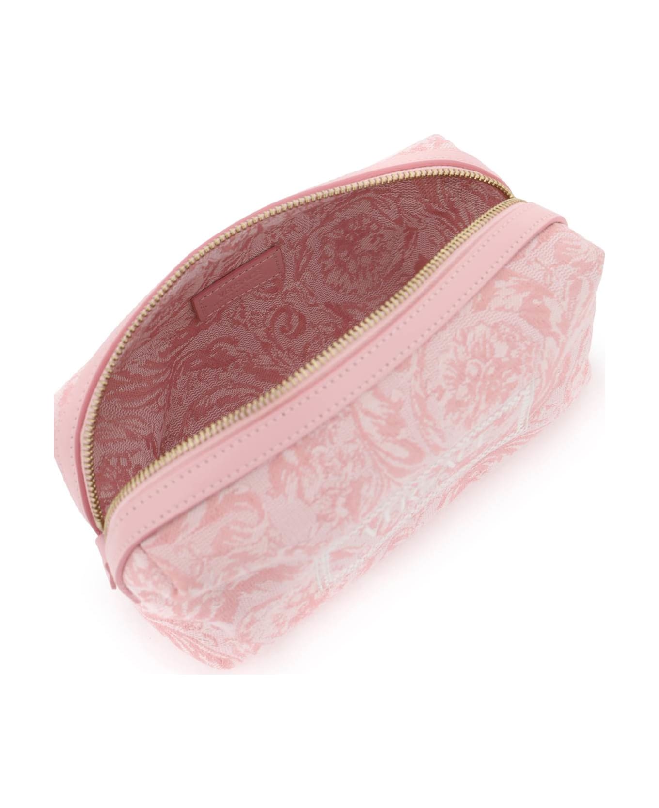 Versace Logo-embroidered Jacquard Zip-up Toiletry Bag - PALE PINK ENGLISH ROSE VE (Pink) クラッチバッグ