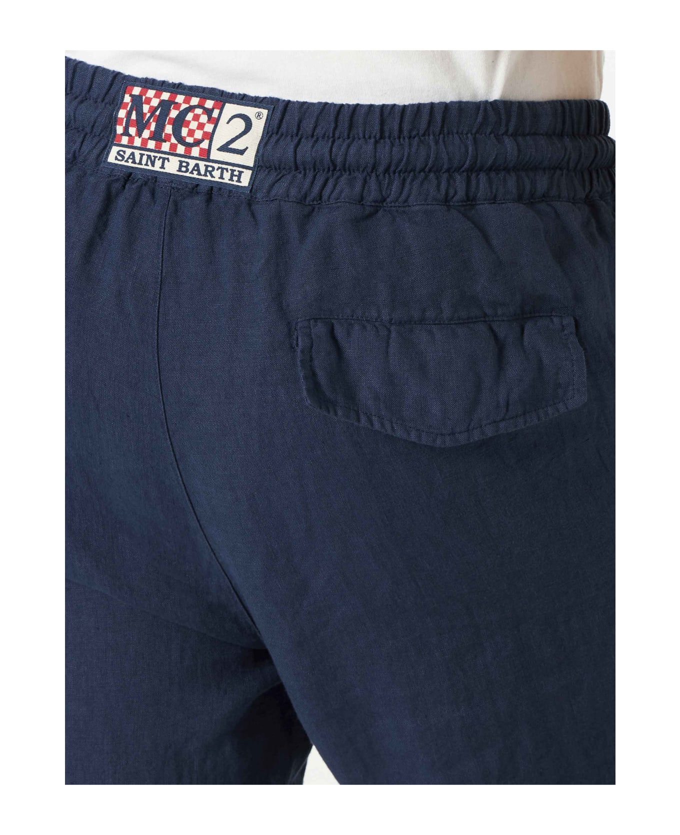 MC2 Saint Barth Man Navy Blue Linen Pants - BLUE