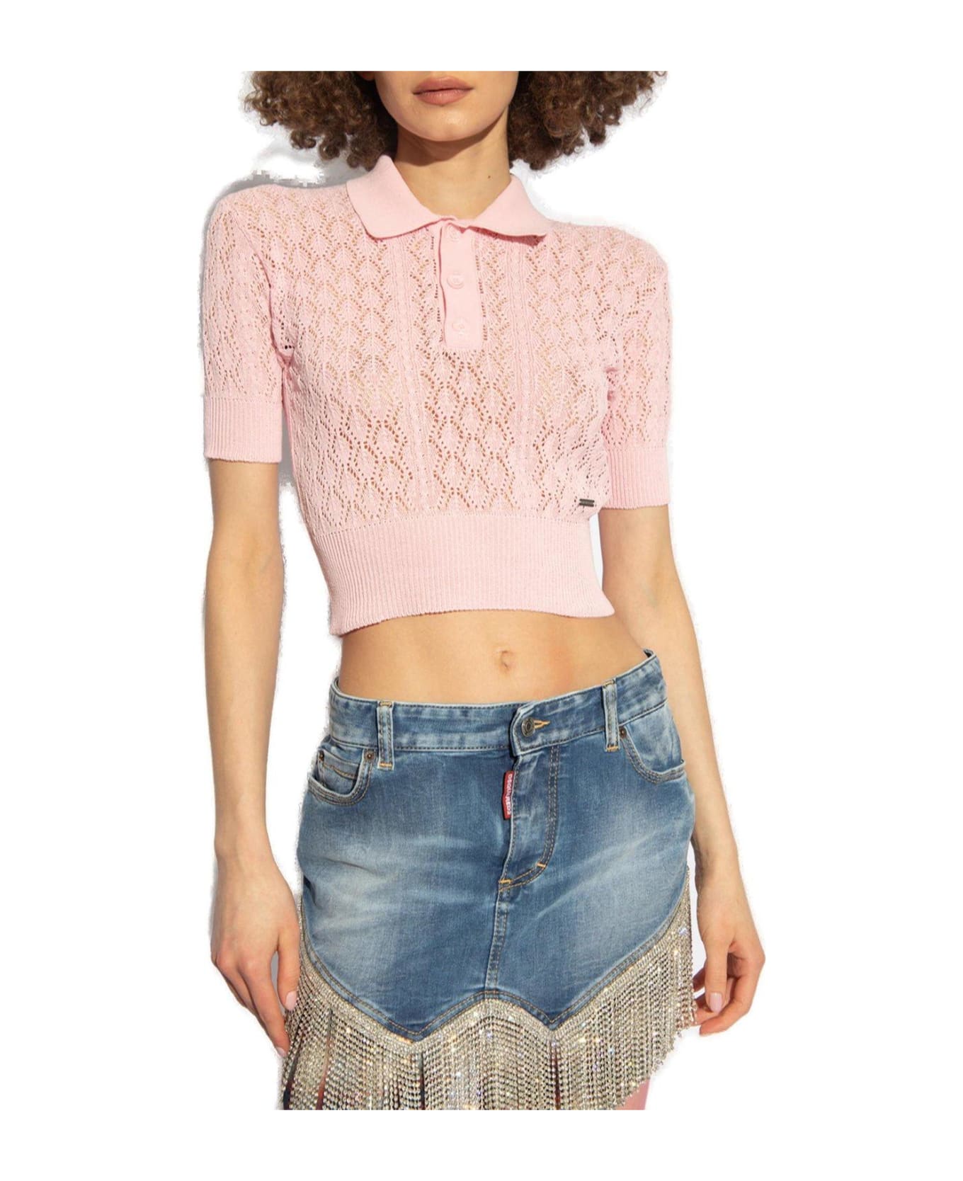 Dsquared2 Short-sleeved Open-knitted Cropped Top - C ポロシャツ