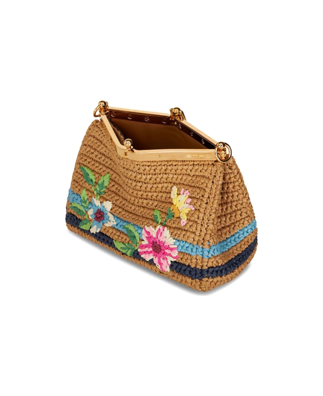 Etro Vela Mini Bag In Raffia With Embroidery - Brown