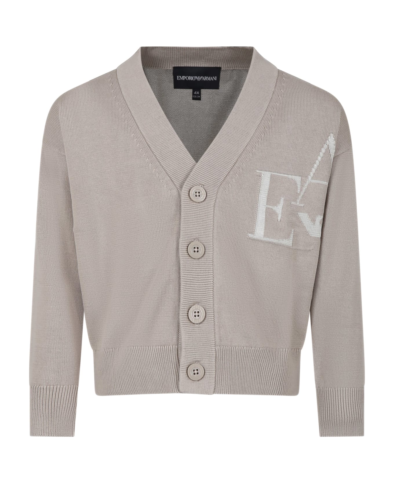 Emporio Armani Beige Cardigan For Boy With Embroidered Logo - Beige