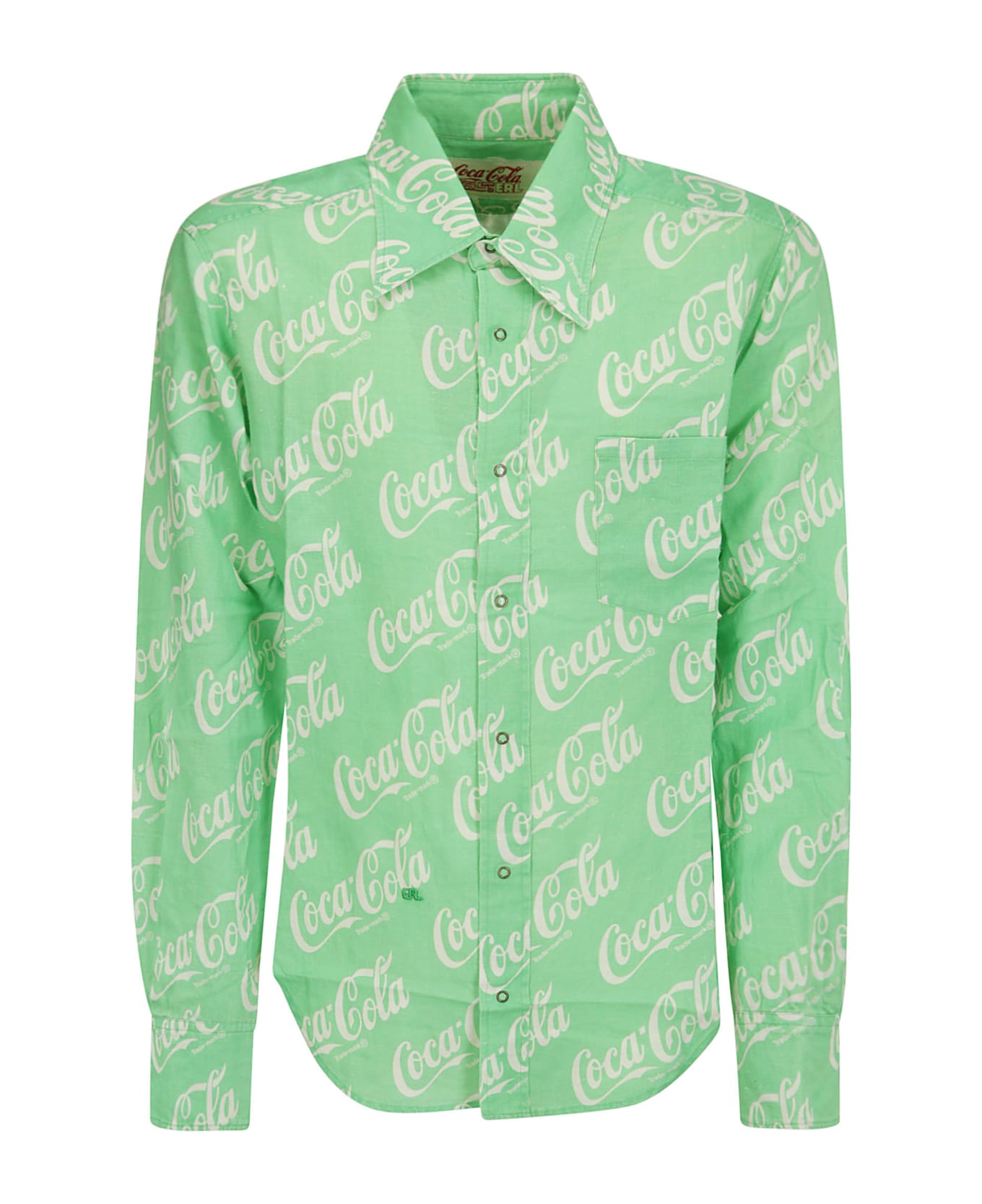 ERL Unisex Printed Button Up Shirt Woven - GREEN COCA COLA シャツ