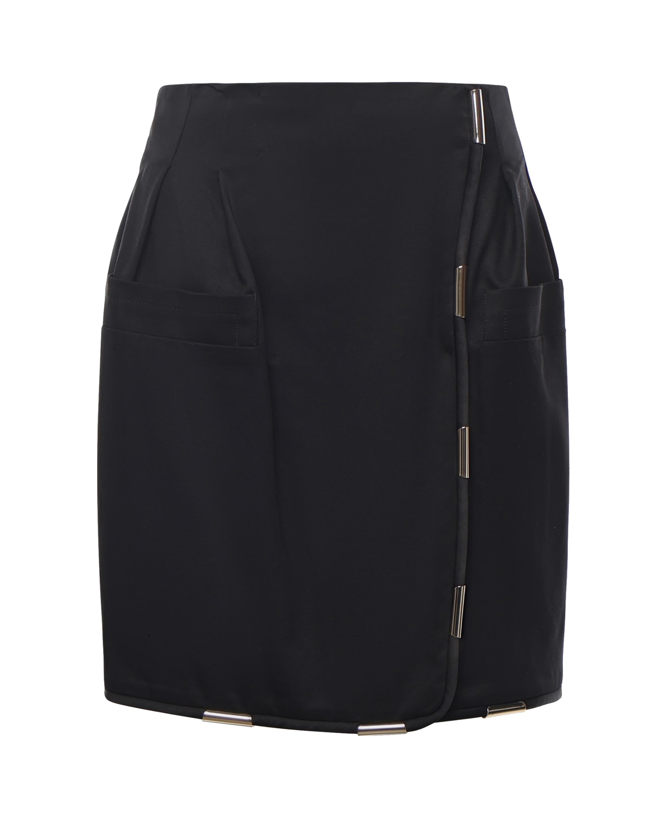 Genny Wrap Mini Skirt With Metallic Details - Black