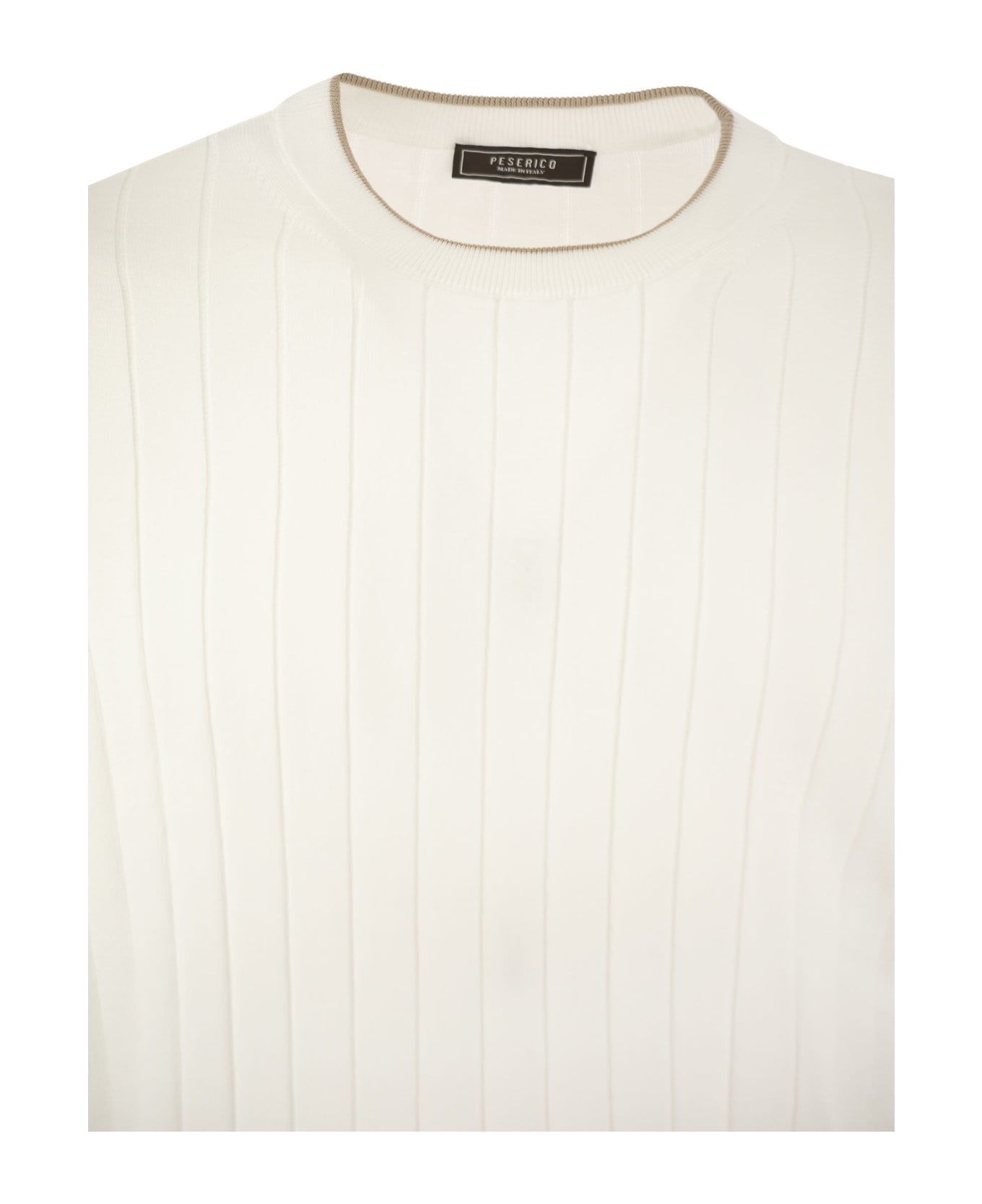 Peserico T-shirt In Pure Cotton Crépe Yarn - White/beige