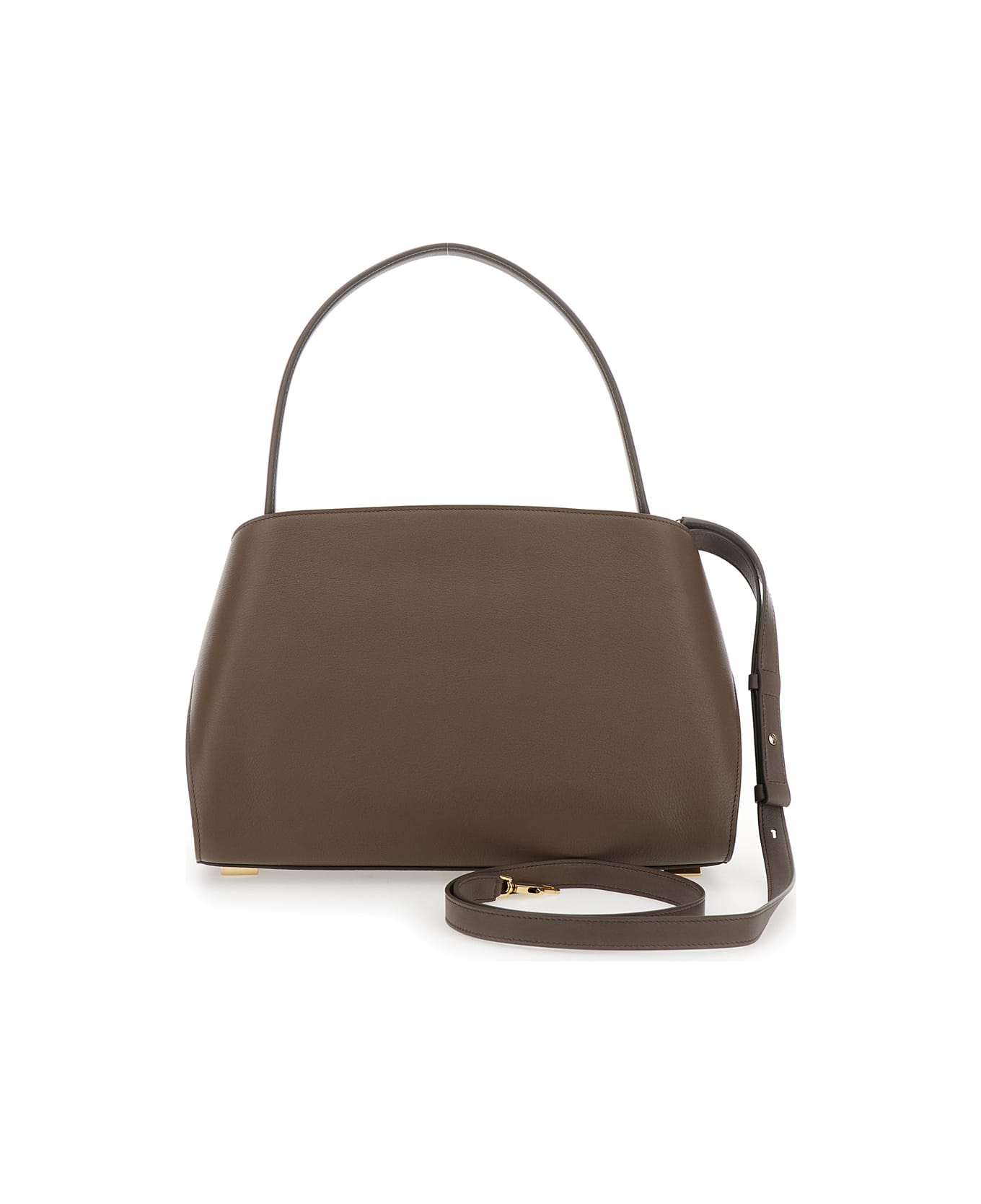 Ferragamo 
hug
 Grey Shoulder Bag With Logo Printed On Front In Leather Woman - CLAY