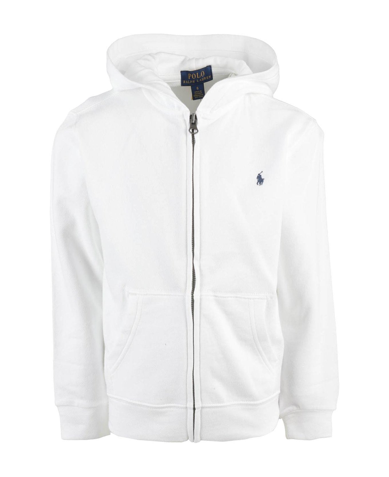 Ralph Lauren Logo Embroidered Zipped Hoodie - White ニットウェア＆スウェットシャツ