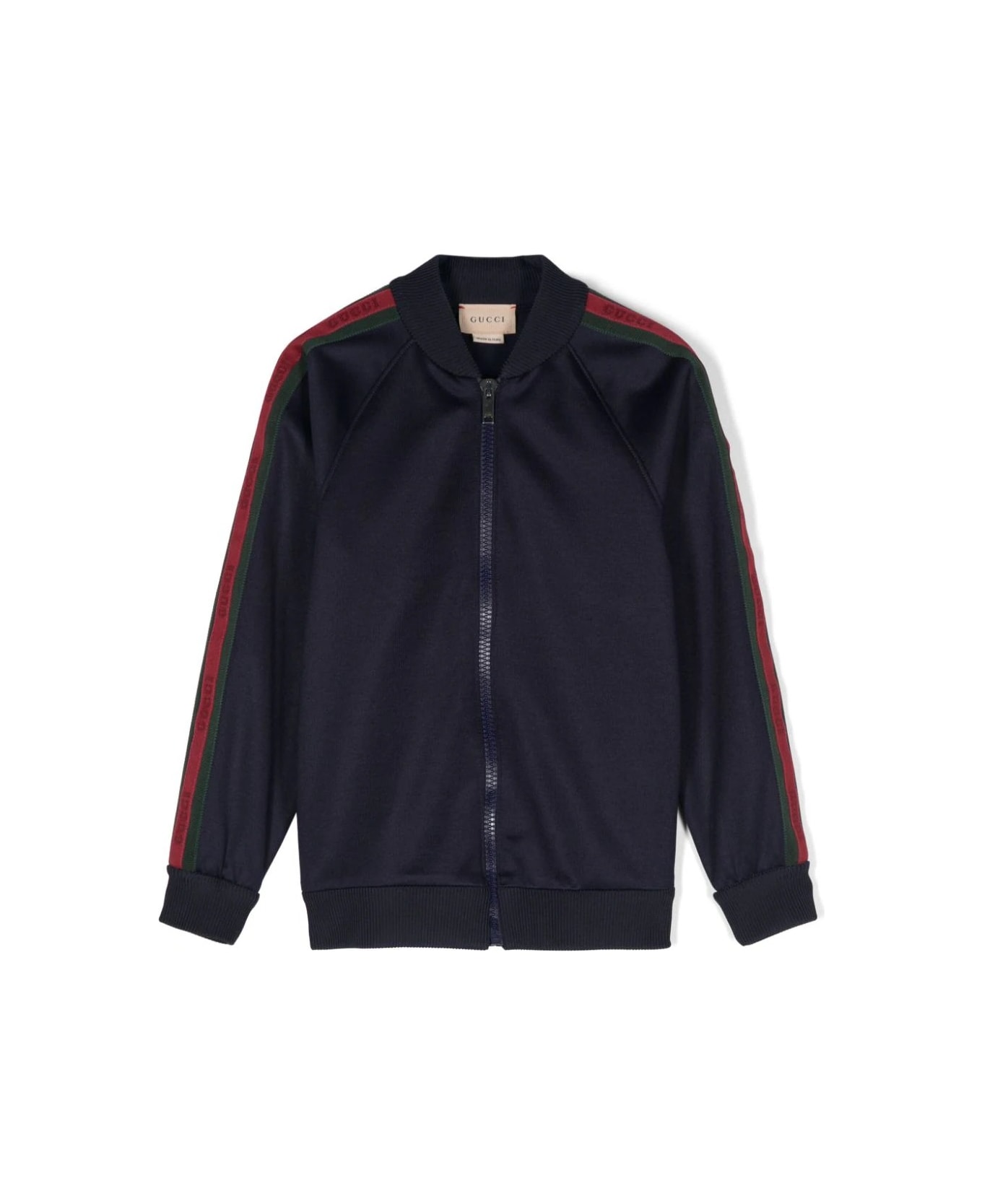 Gucci Dark Blue Technical Jersey Jacket With Zip - Blue