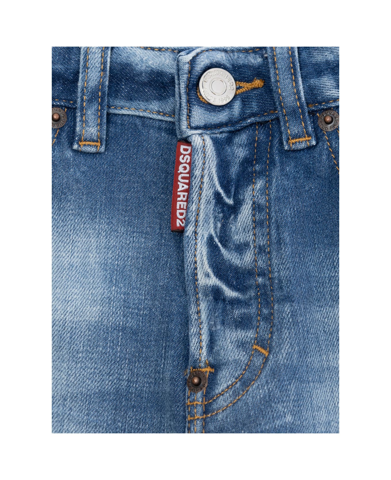 Dsquared2 'traveller' Blue Jeans With Logo Patch On The Rear And Distressed Effect In Denim Boy - Blu