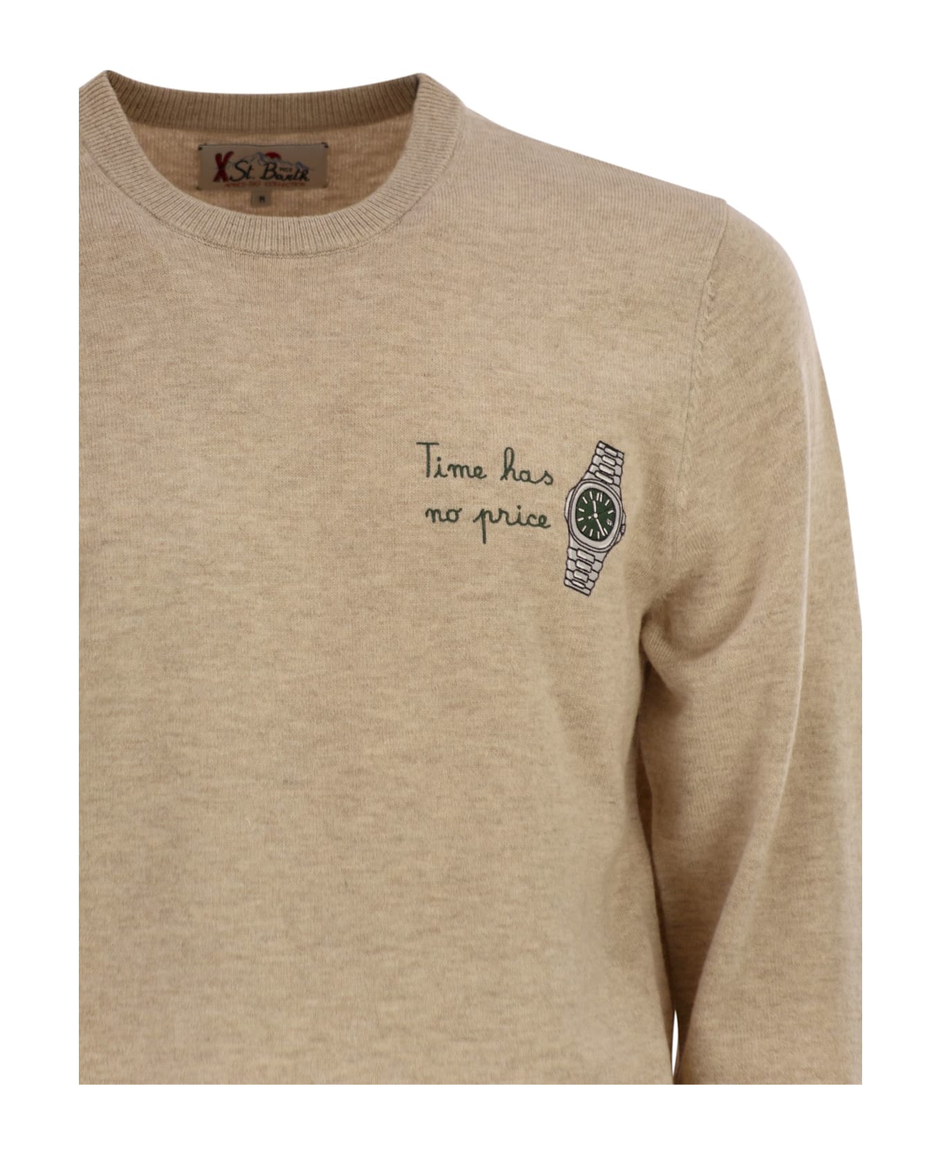 MC2 Saint Barth Heron - Crew Neck Jumper With Embroidery On The Chest - Beige