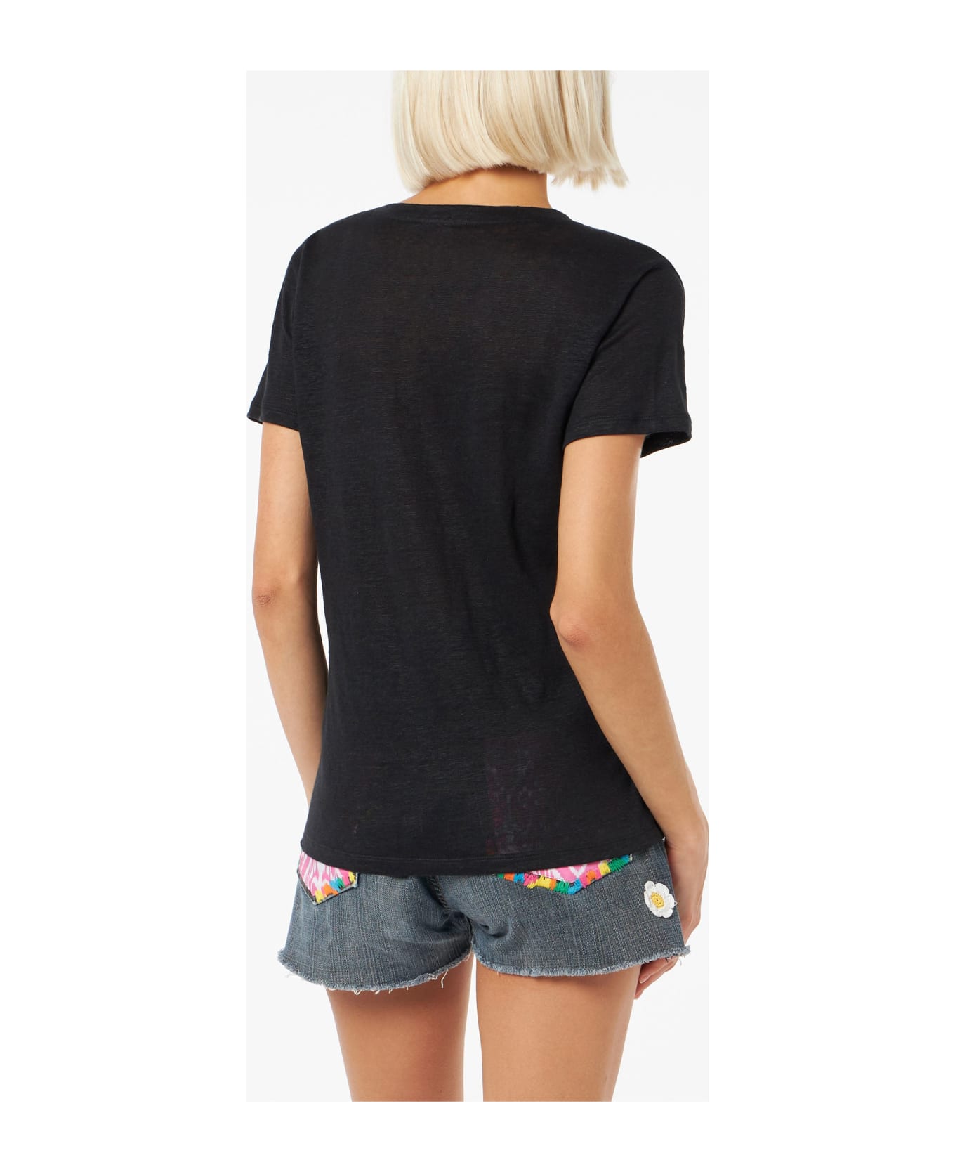 MC2 Saint Barth Linen Jersey Black V-neck T-shirt Eloise - BLACK