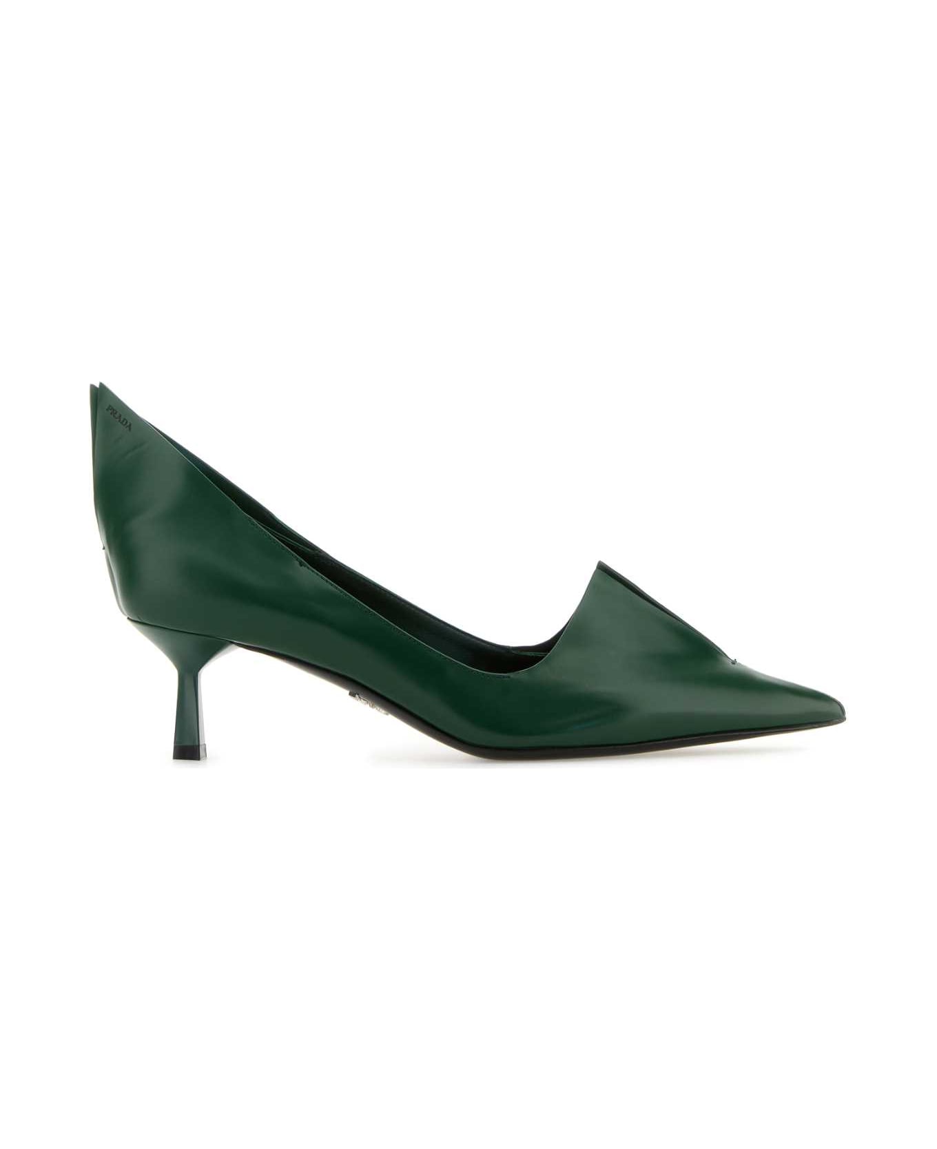 Prada Dark Green Leather Pumps - ABETE