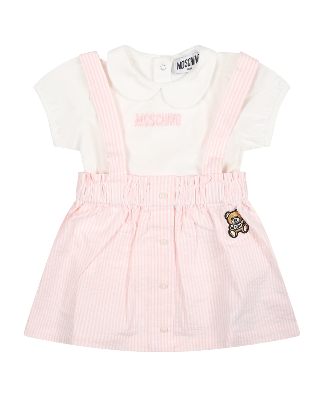 Moschino Pink Dungarees For Baby Girl - Pink