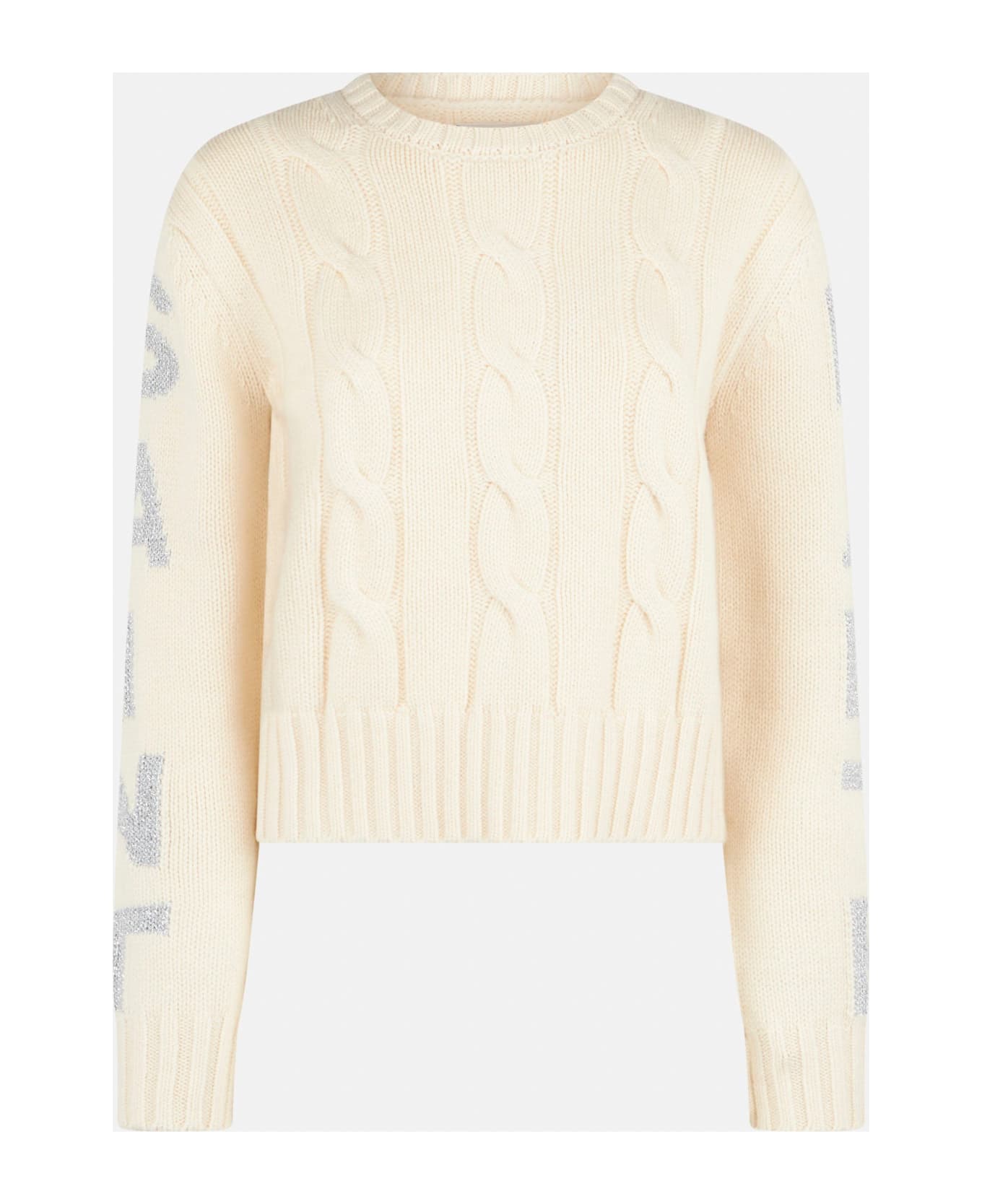 MC2 Saint Barth Woman Crewneck Braided Sweater With Saint Barth Lurex Print - WHITE