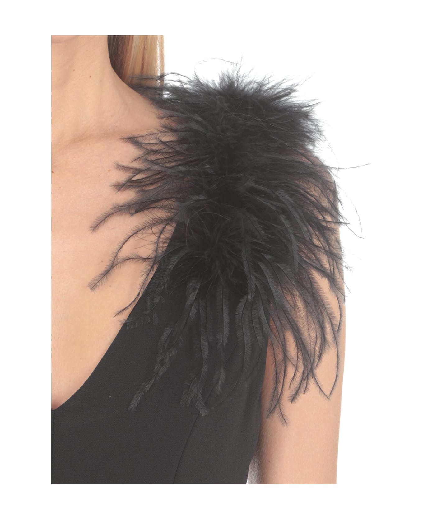 Pinko Sheath Dress With Feathers - black