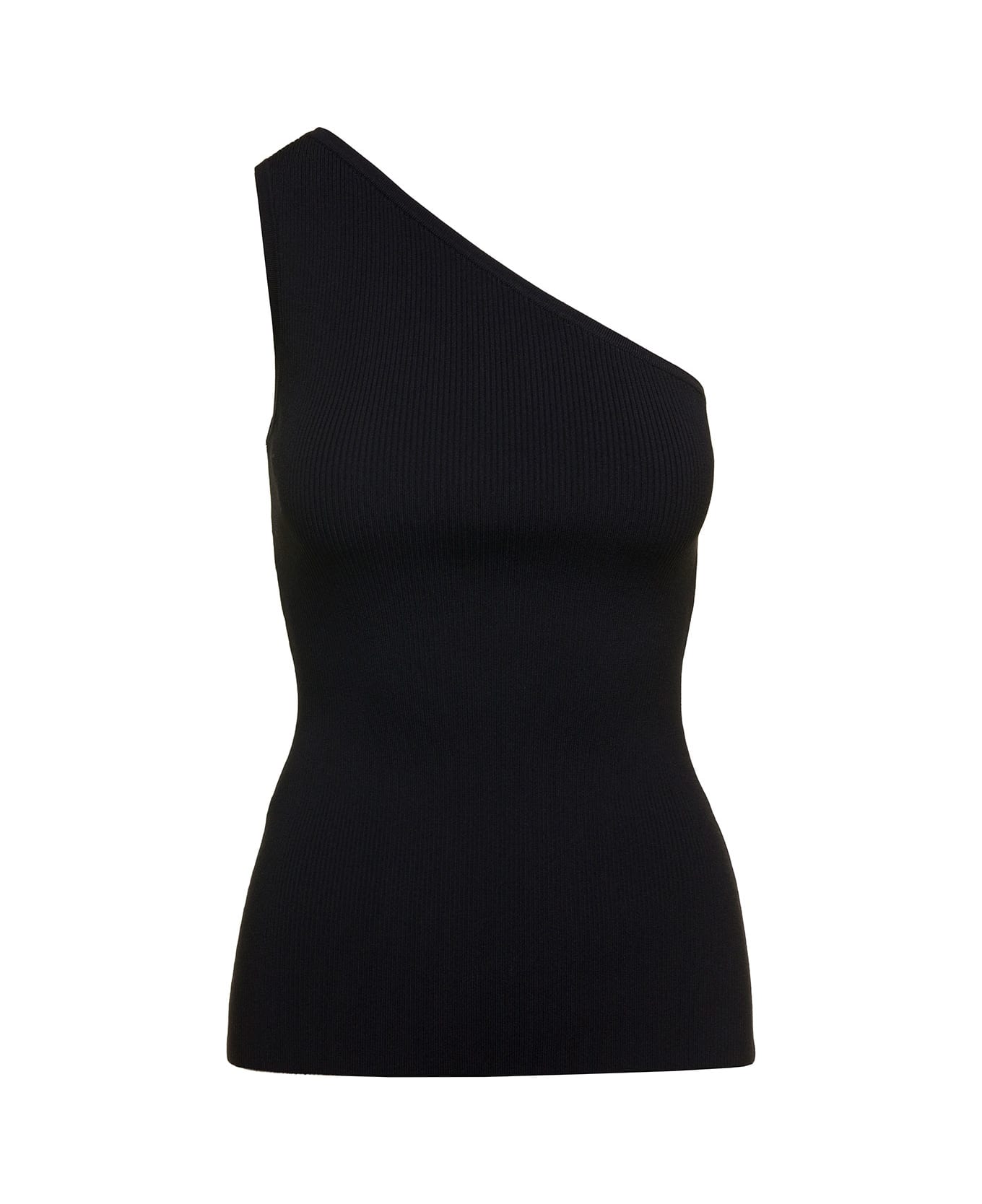 Totême Black Monochrome One-shoulder Ribbed Top In Viscose Blend Woman - 200 BLACK トップス