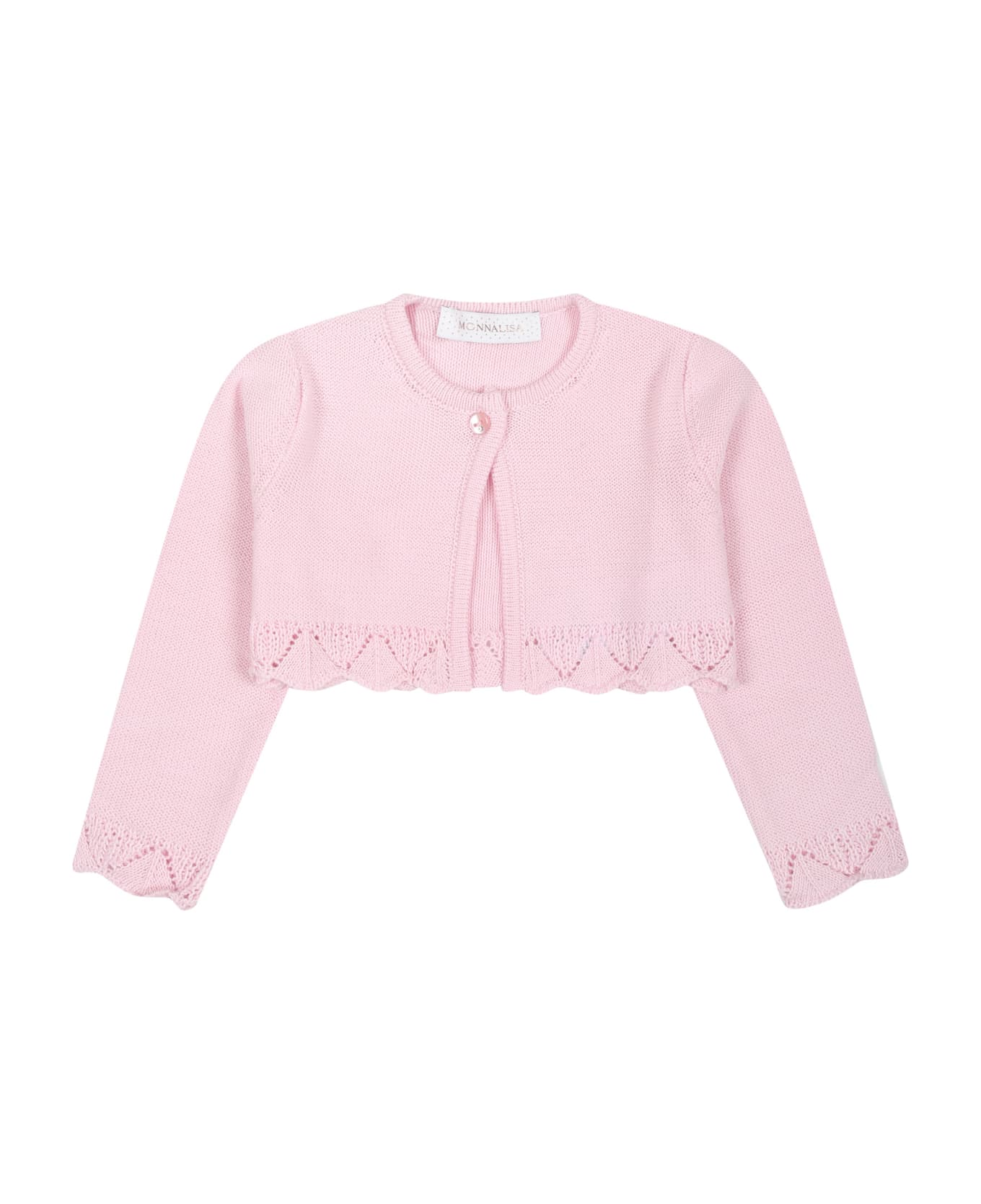 Monnalisa Pink Cardigan For Baby Girl With Ruffles - Pink ニットウェア＆スウェットシャツ