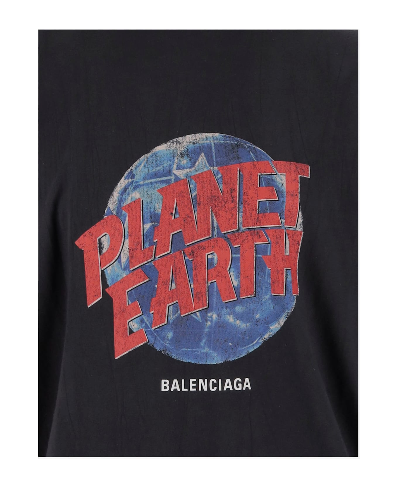 Balenciaga Cotton T-shirt With Planet Earth Pattern - Black