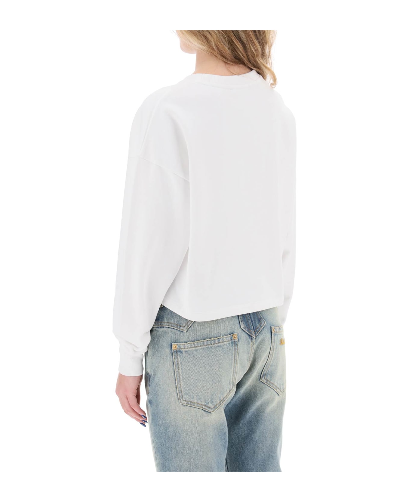 Balmain Cropped Sweatshirt With Flocked Logo - BLANC NOIR (White) フリース