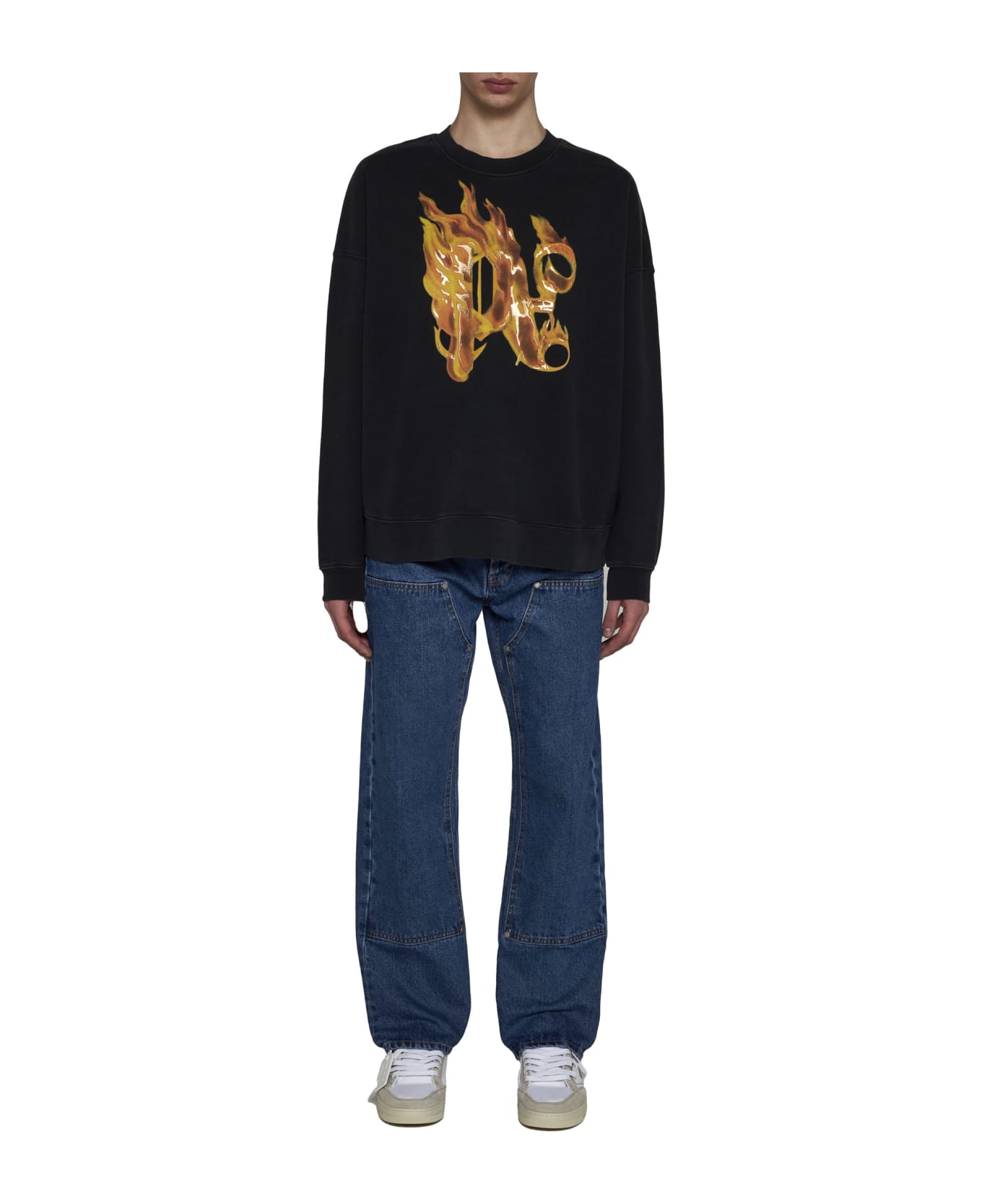 Palm Angels Sweatshirt With Front Monogram Burining - Black allez