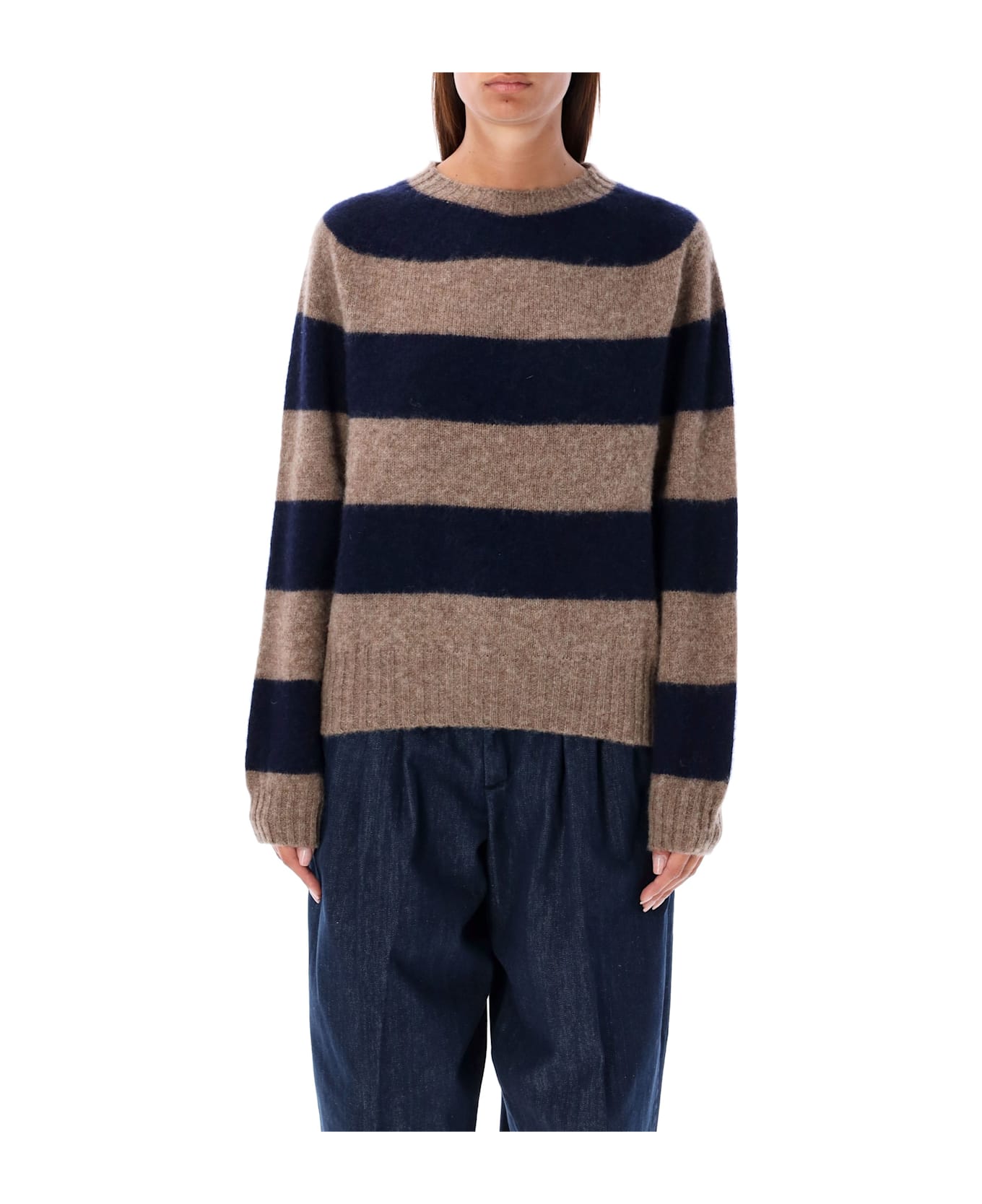 YMC Jets Stripe Crew Knit - NAVY STRIPE