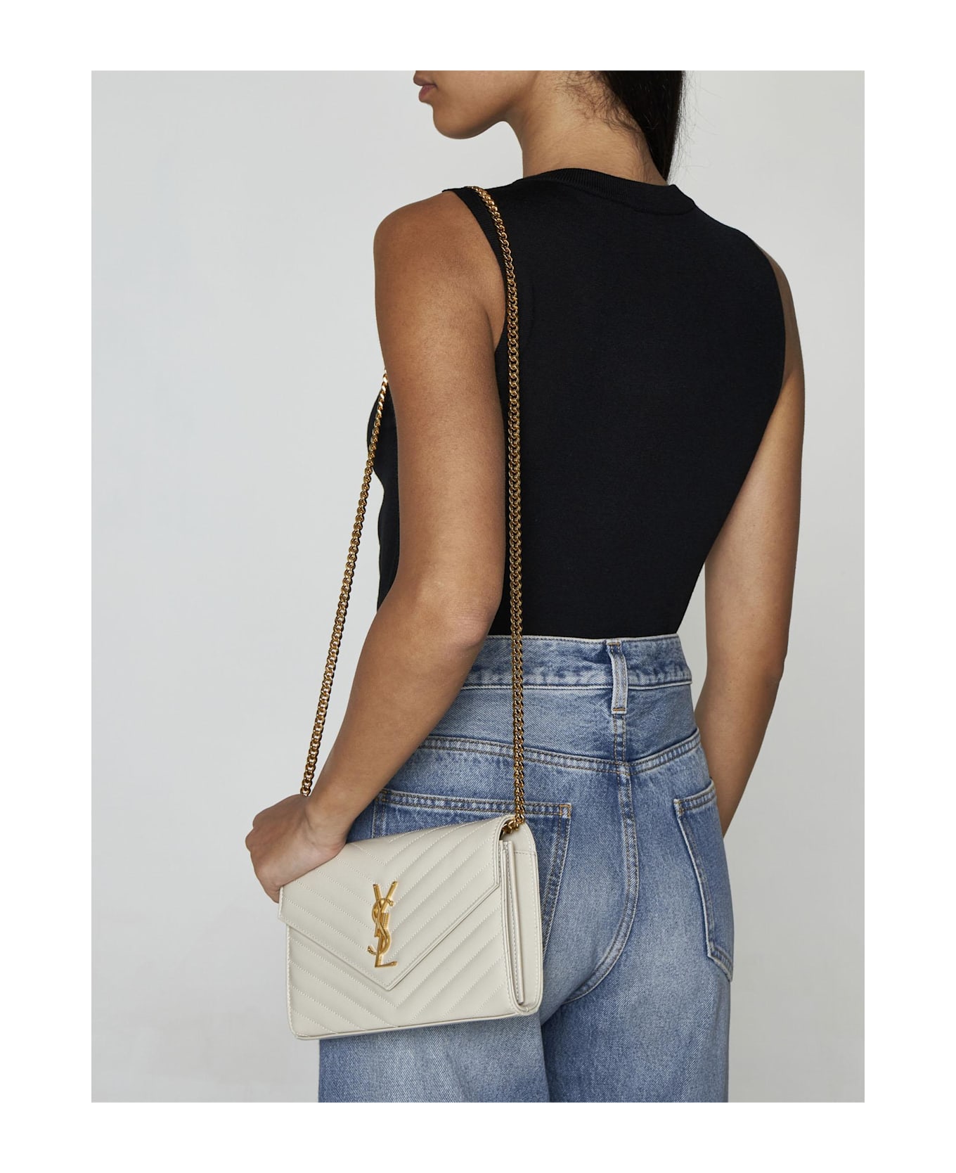 Saint Laurent Cassandre Wallet Chain - Bianco