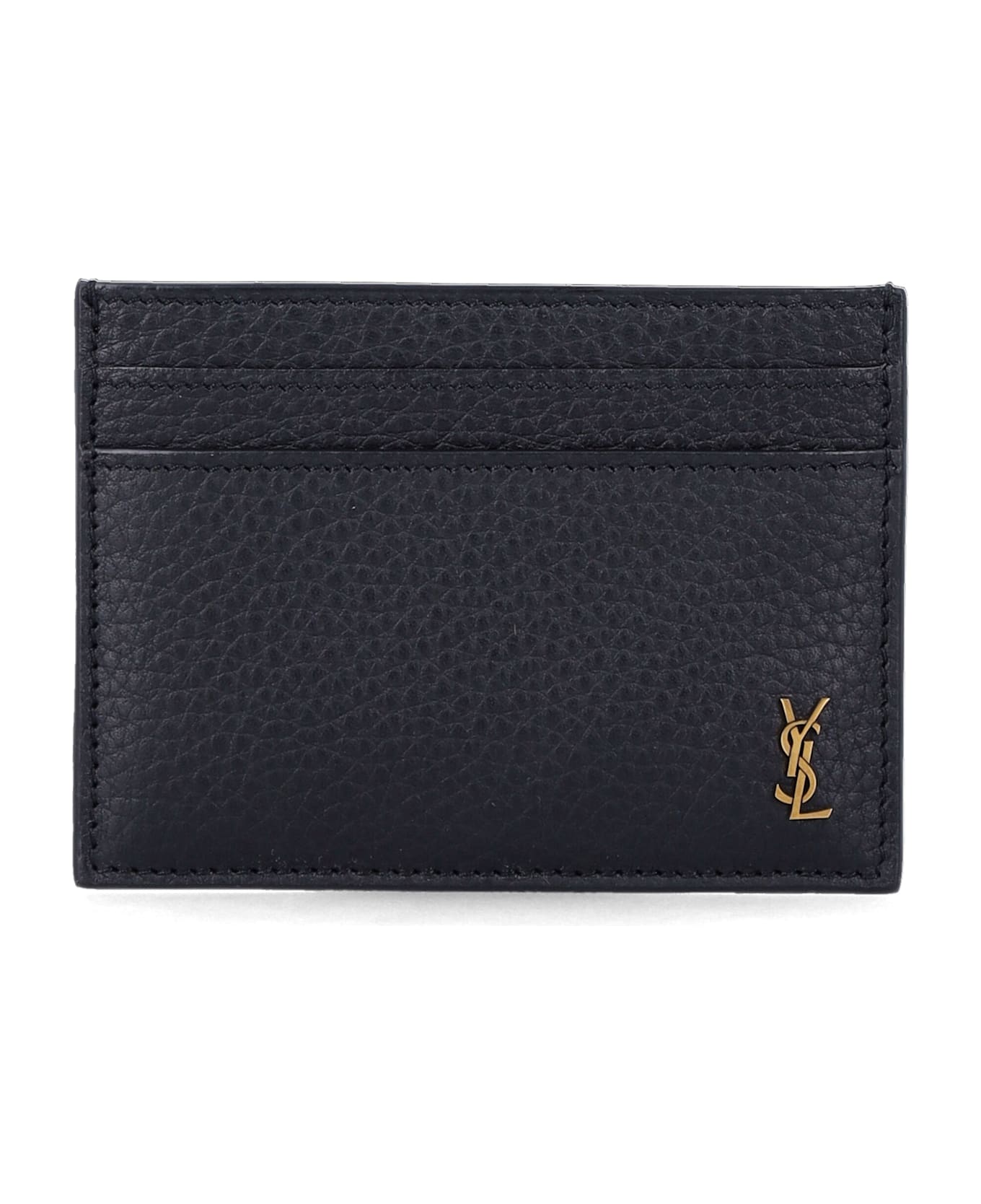 Saint Laurent Tiny Cassandre Card Case In Grained Leather Saint Laurent - Black