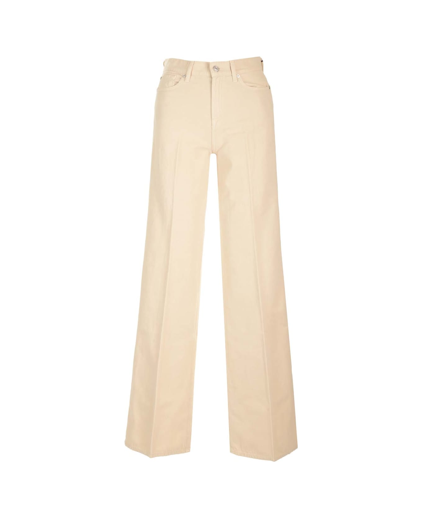 7 For All Mankind Straight Leg Trousers - White ボトムス