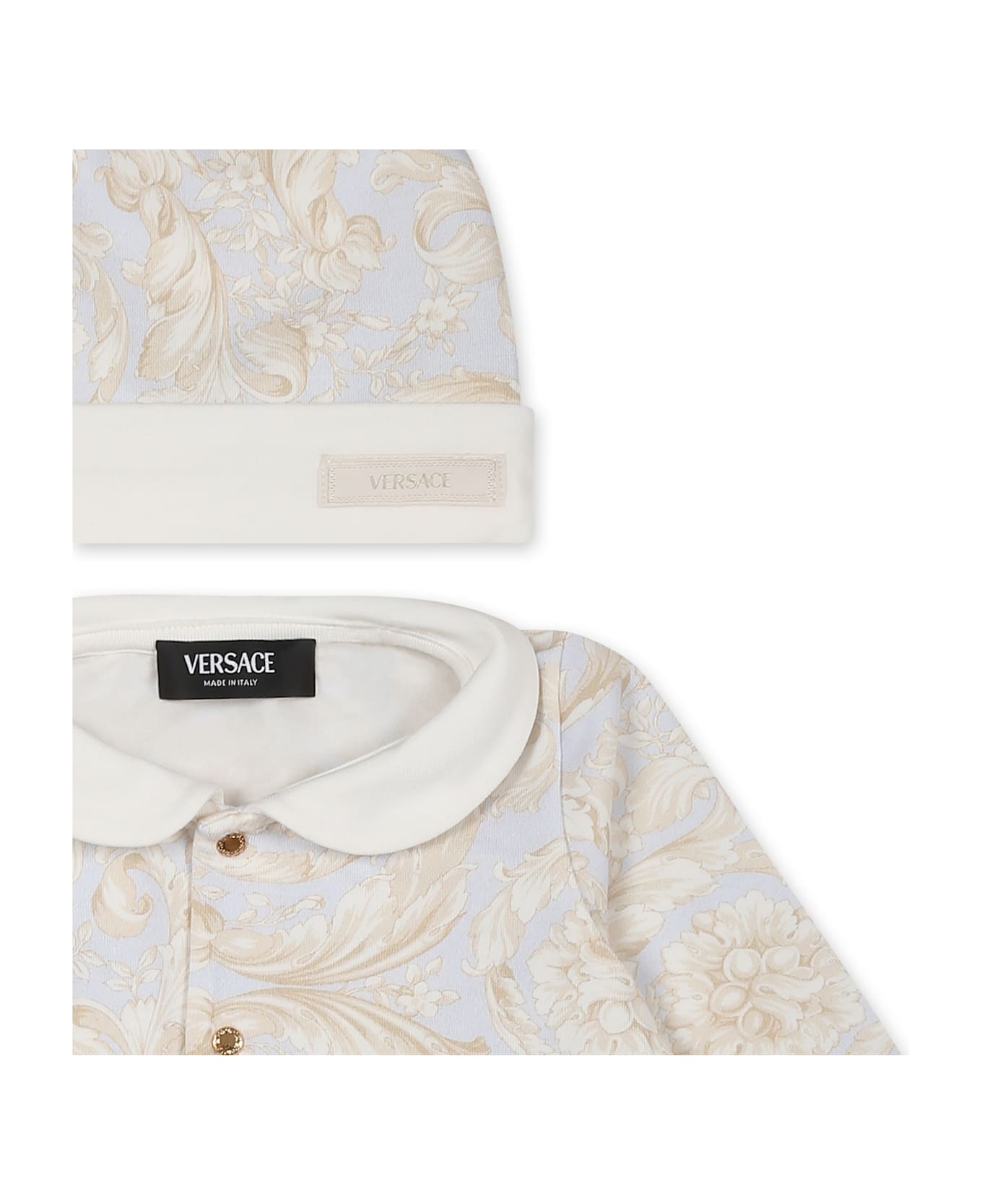 Versace Light Blue Babygrow Set For Baby Boy With Baroque Print - Light Blue