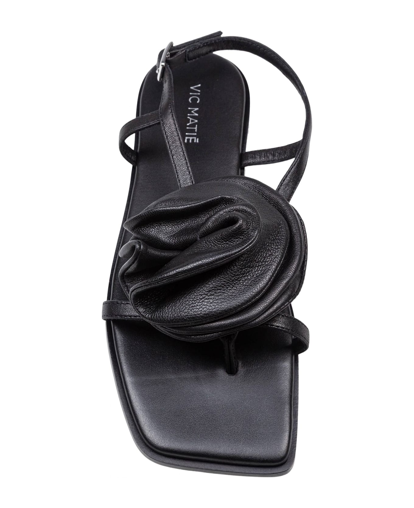 Vic Matié ' Square Open Sandal In Leather With Applied Flower Color Black - Black