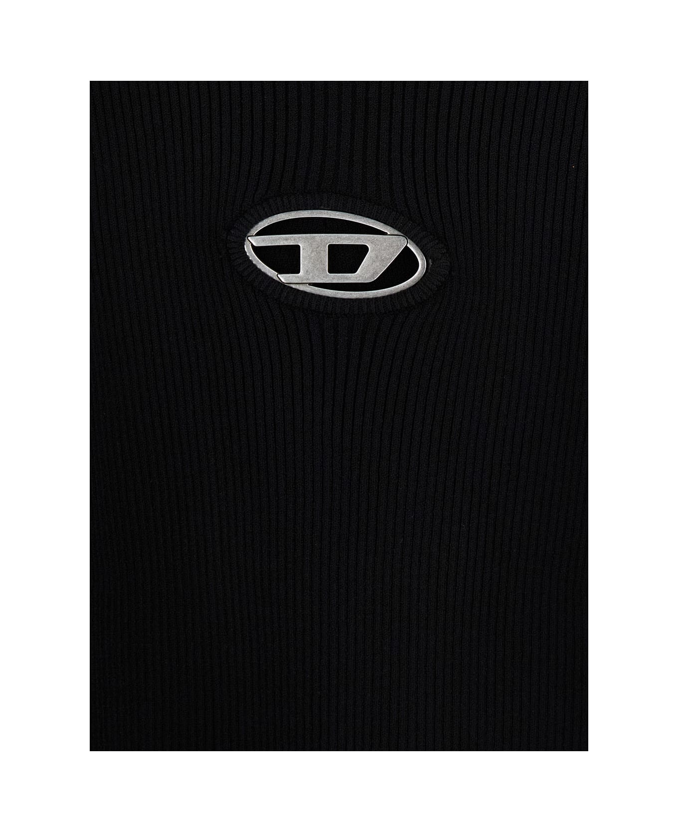 Diesel Black M-valaty Top With Logo Plaque In Viscose Woman - Black ニットウェア
