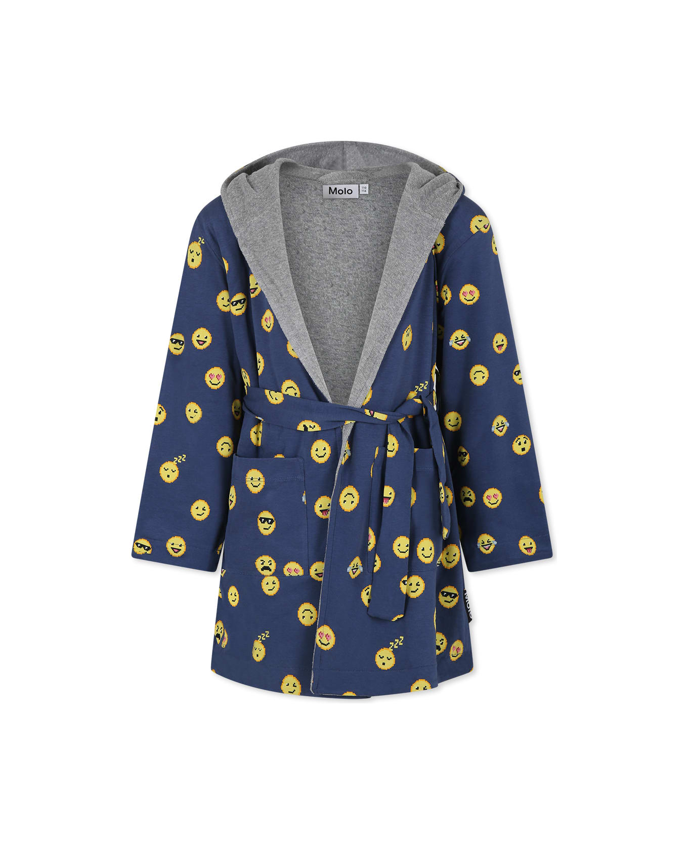 Molo Blue Bathrobe For Boy With Emoji - Blue