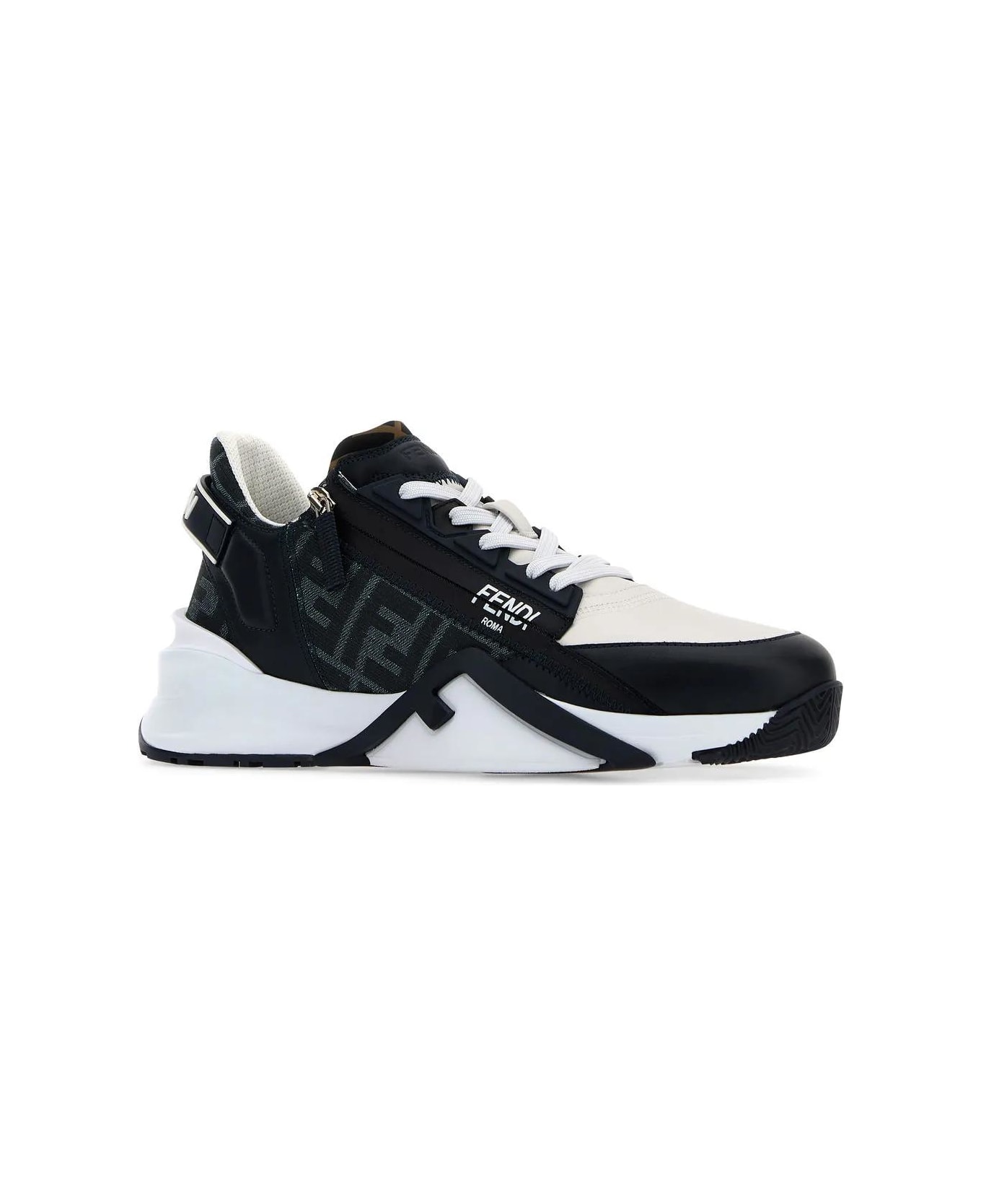 Fendi Multicolor Leather And Denim Flow Sneakers - Black