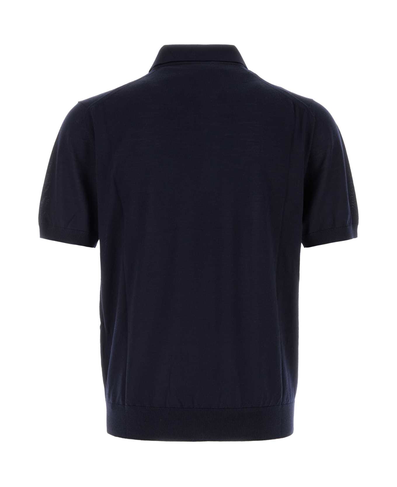 Prada Navy Blue Wool Polo Shirt - BLEU