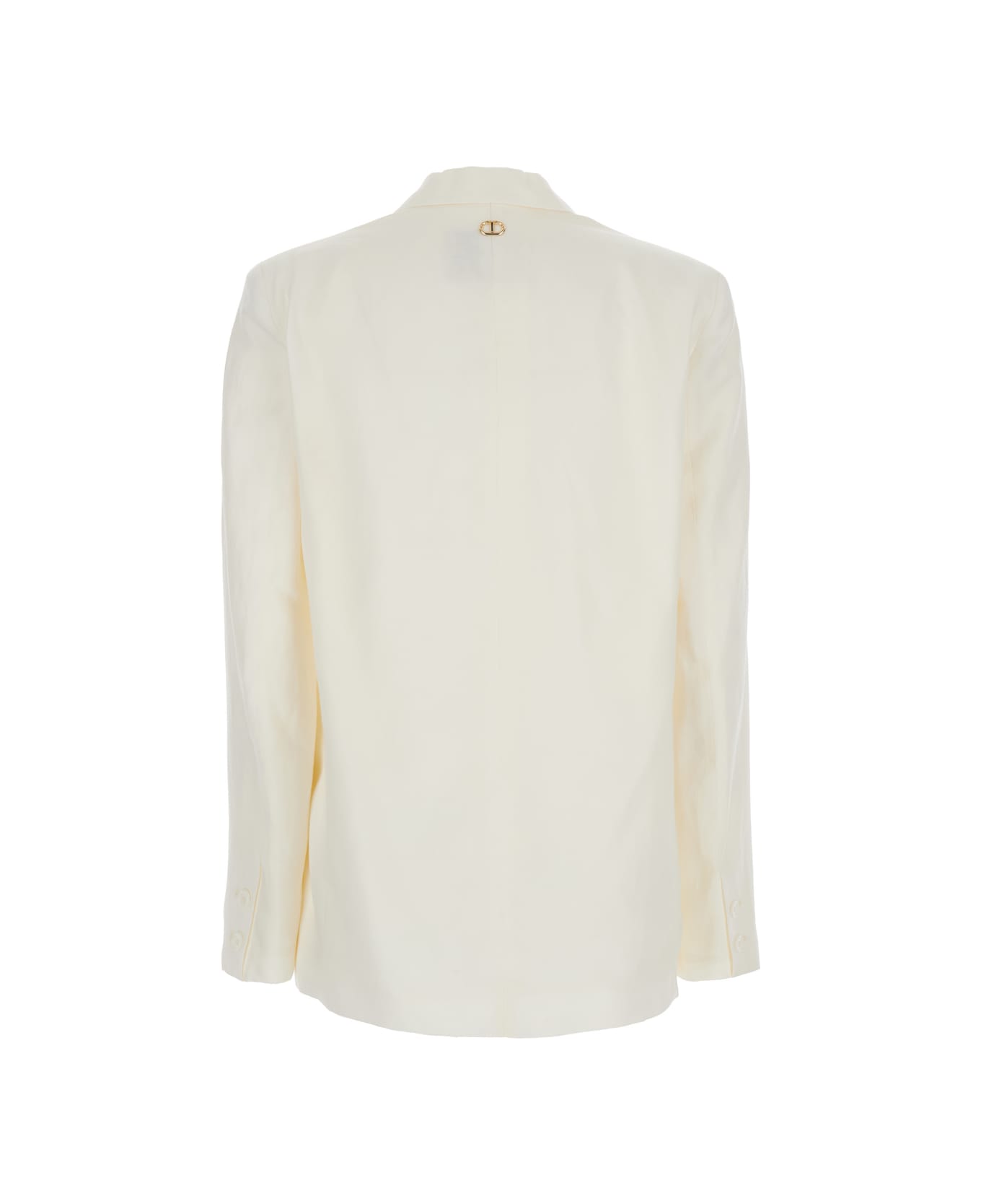 TwinSet White Single-breasted Jacket With Notched Revers And Dropped Shoulders In Linen Blend Woman - White