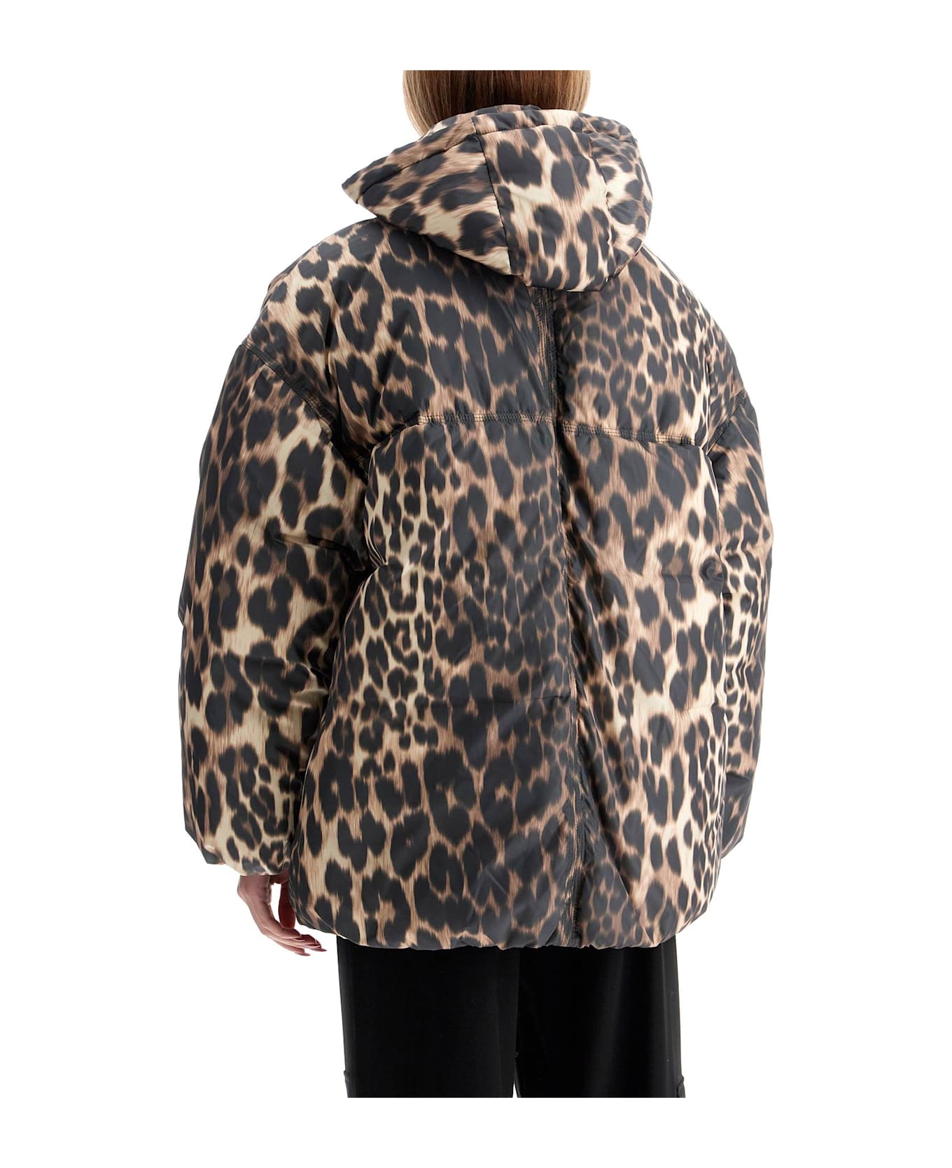 Ganni Leopard Print Puffers Midi - Almond Milk