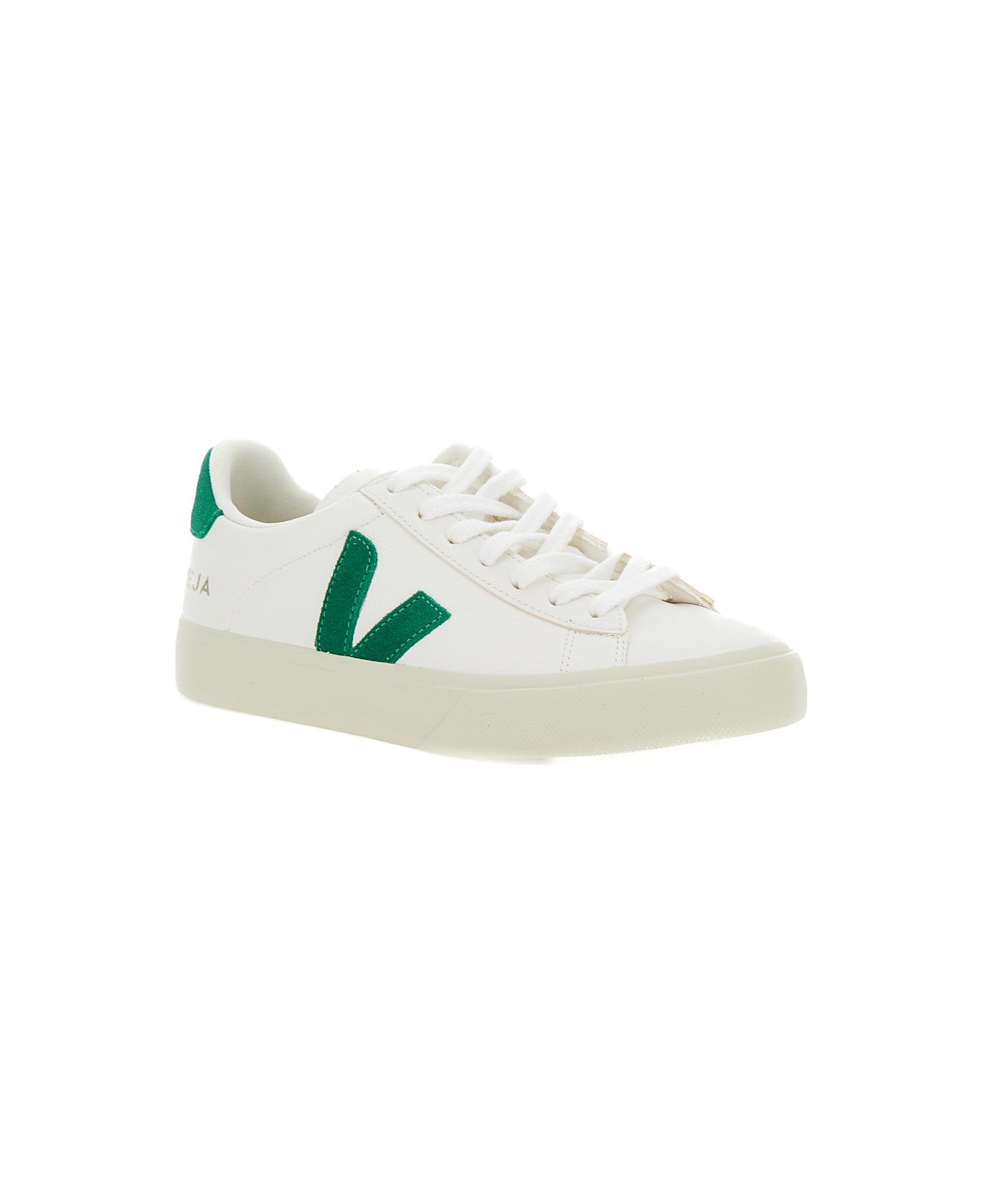 Veja 'campo' White And Green Low Top Sneakers In Vegan Leather Man - White